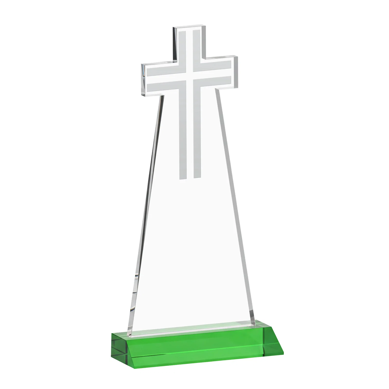 Personalized Starfire Crystal Cut-Out Cross Award on Front-Mitered Base, with your logo for sales achievement awards