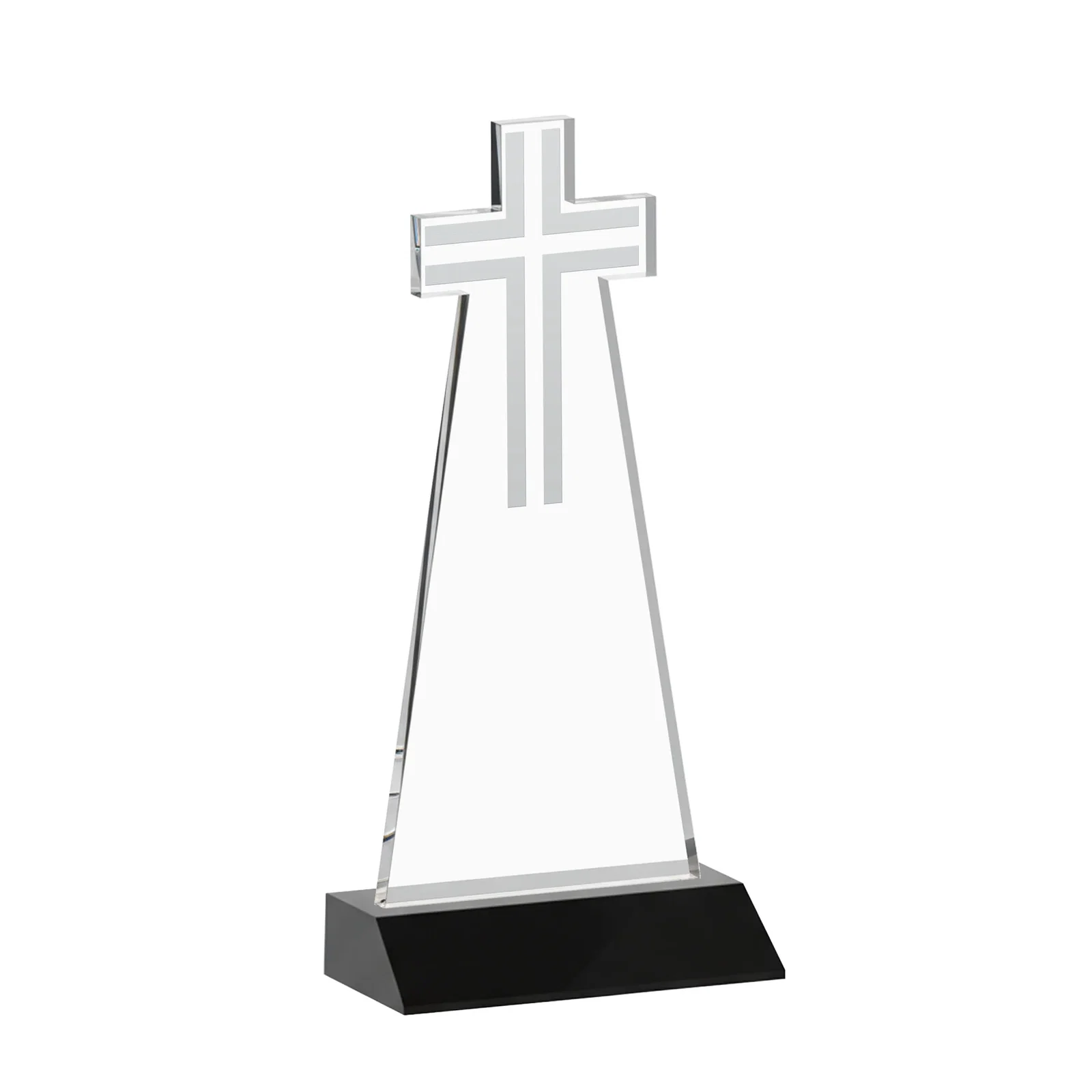 Personalized Starfire Crystal Cut-Out Cross Award on Front-Mitered Base, with your logo for retirement presentations