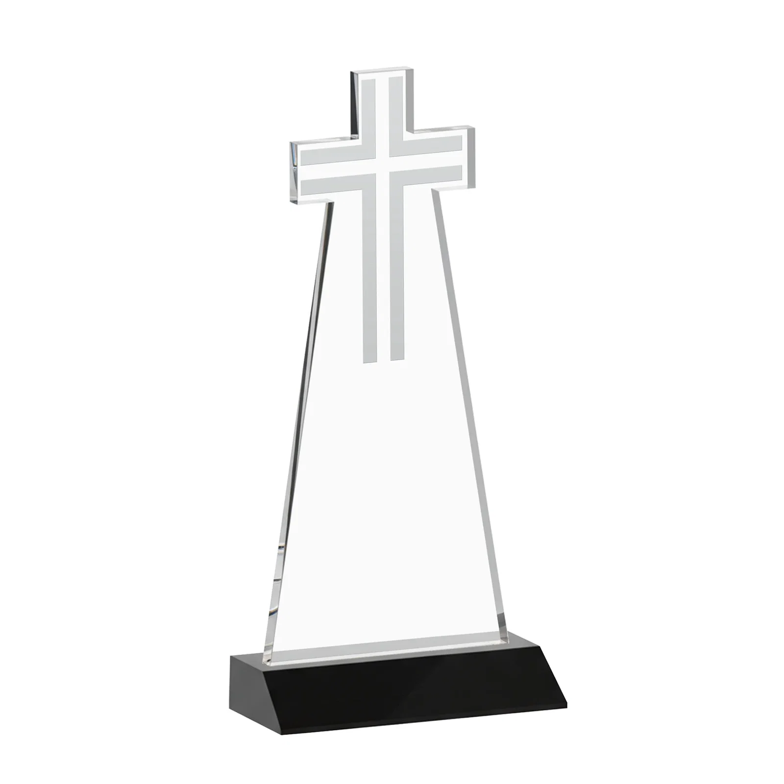 Personalized Starfire Crystal Cut-Out Cross Award on Front-Mitered Base, with your logo for team milestone celebrations