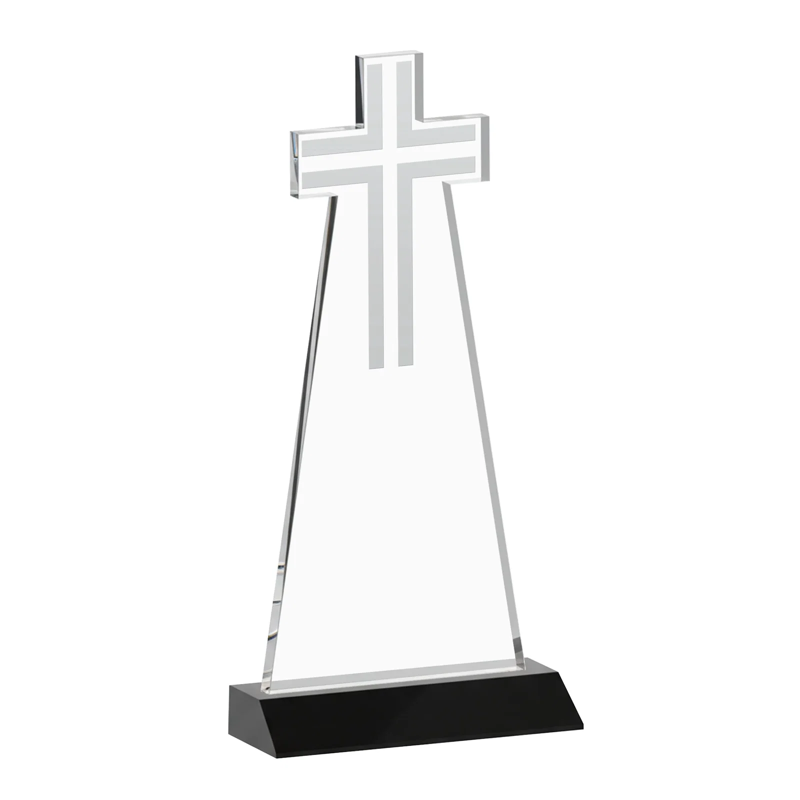 Personalized Starfire Crystal Cut-Out Cross Award on Front-Mitered Base, with your logo for donor appreciation