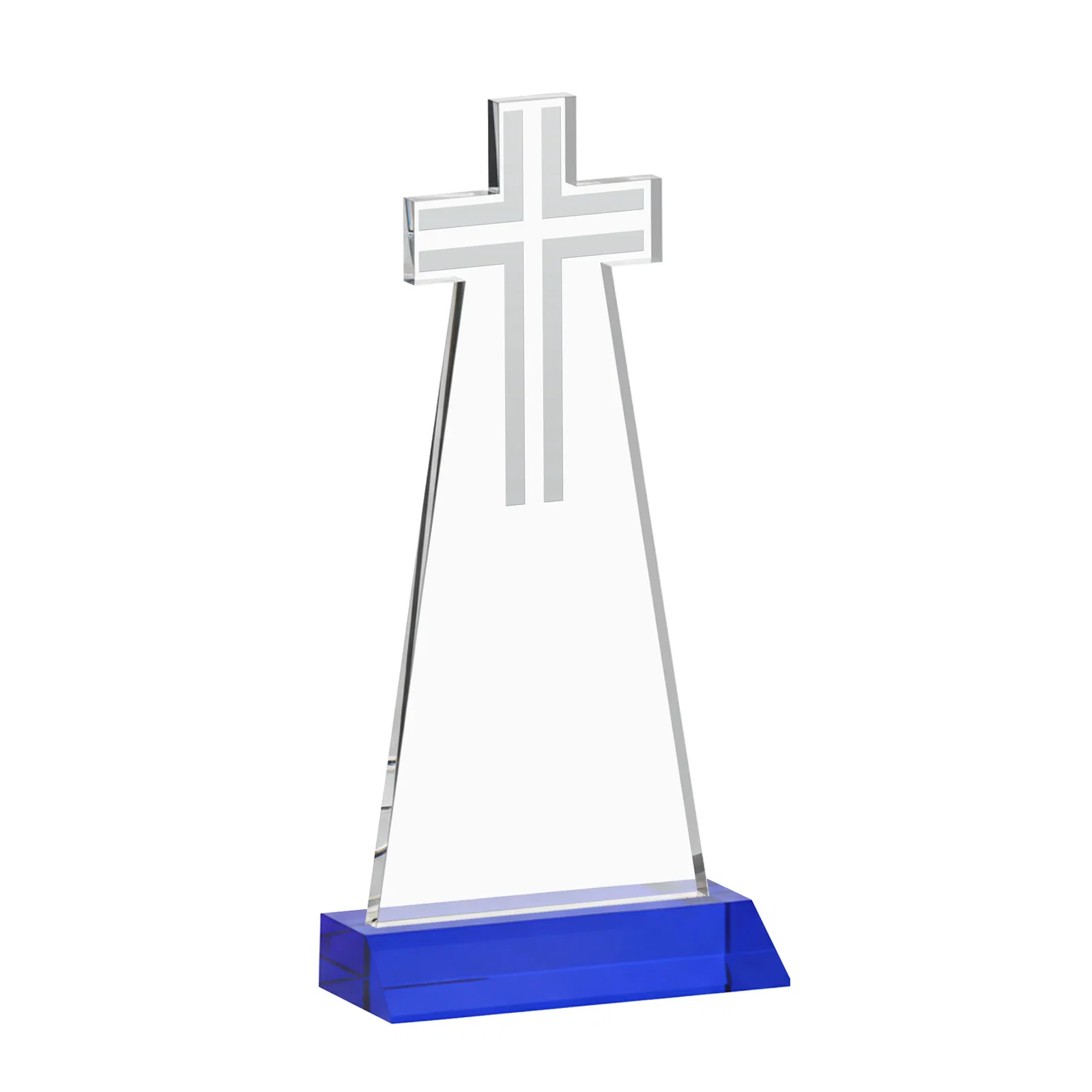 Personalized Starfire Crystal Cut-Out Cross Award on Front-Mitered Base, with your logo for safety achievement programs