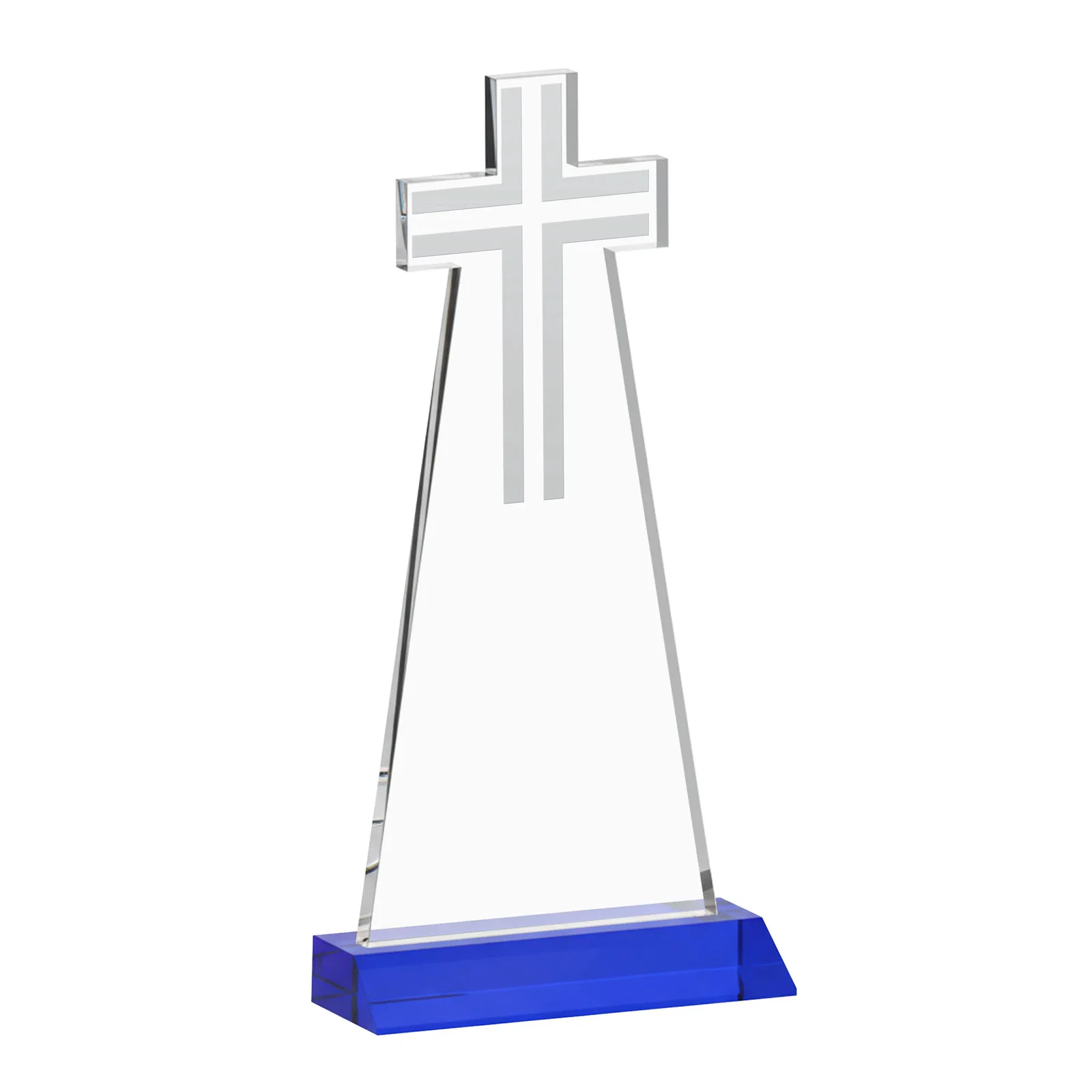 Personalized Starfire Crystal Cut-Out Cross Award on Front-Mitered Base, with your logo for volunteer appreciation