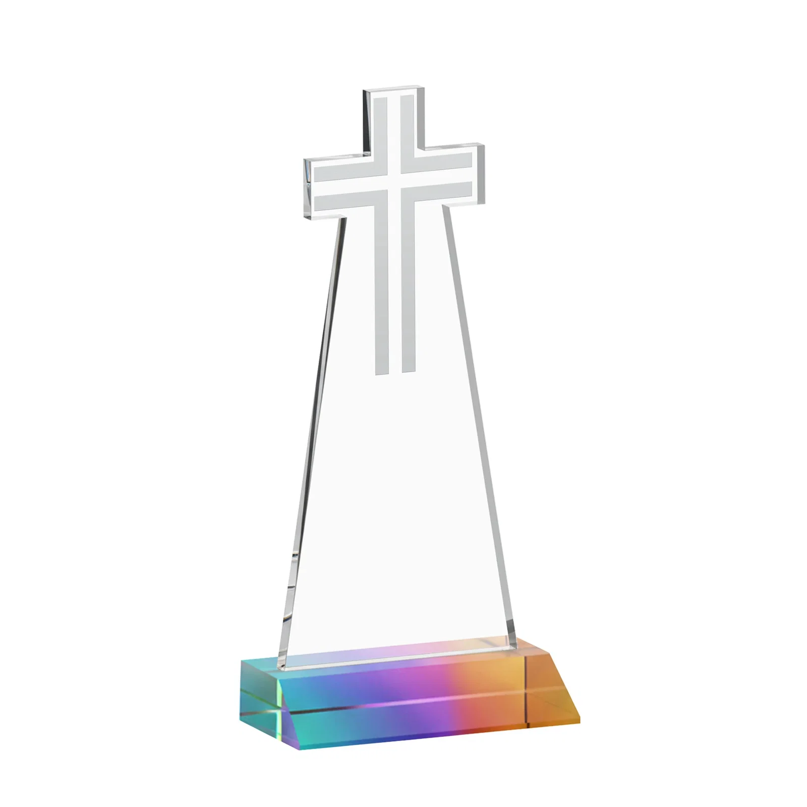 Personalized Starfire Crystal Cut-Out Cross Award on Front-Mitered Base, with your logo for dealer and partner awards