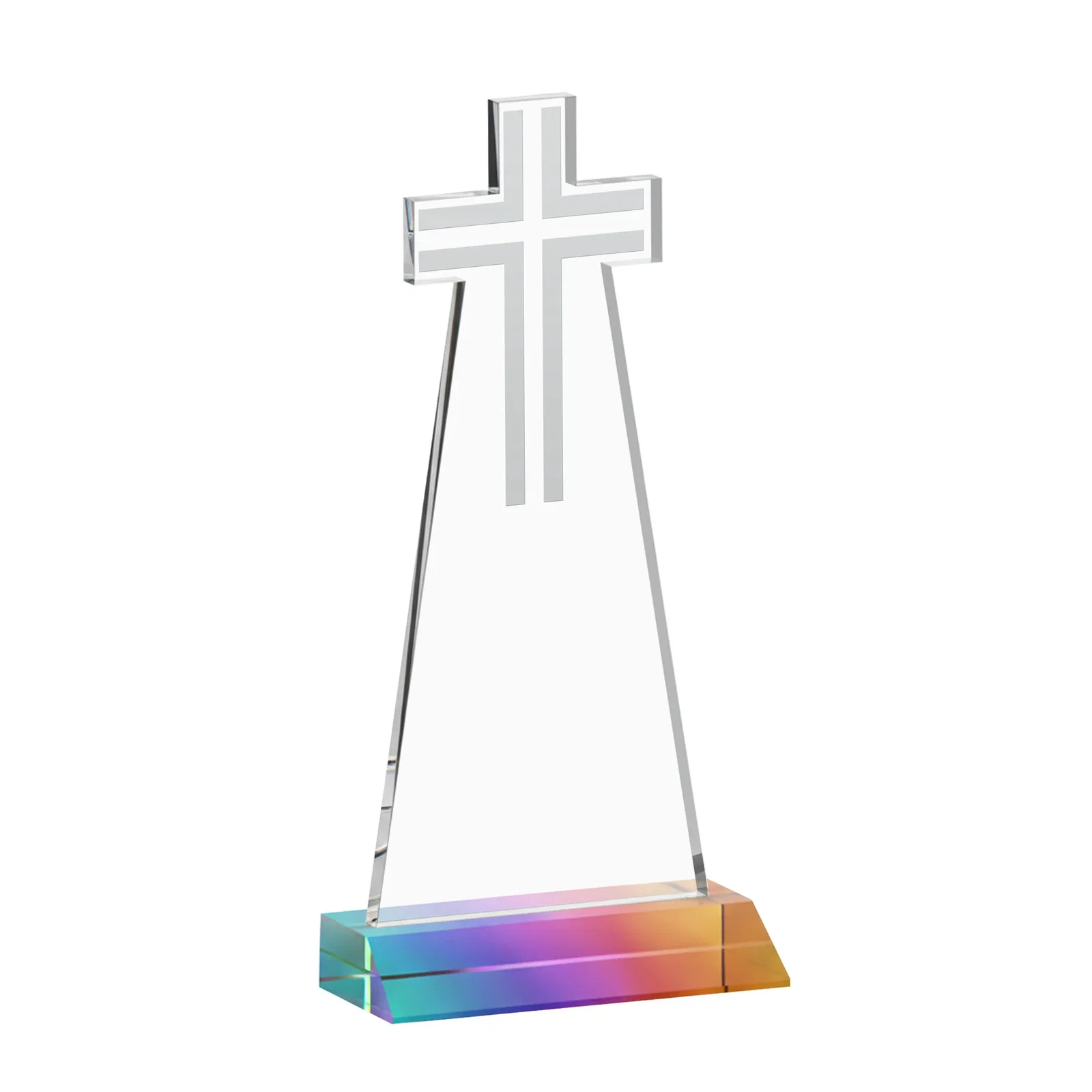 Personalized Starfire Crystal Cut-Out Cross Award on Front-Mitered Base, with your logo for company anniversary events