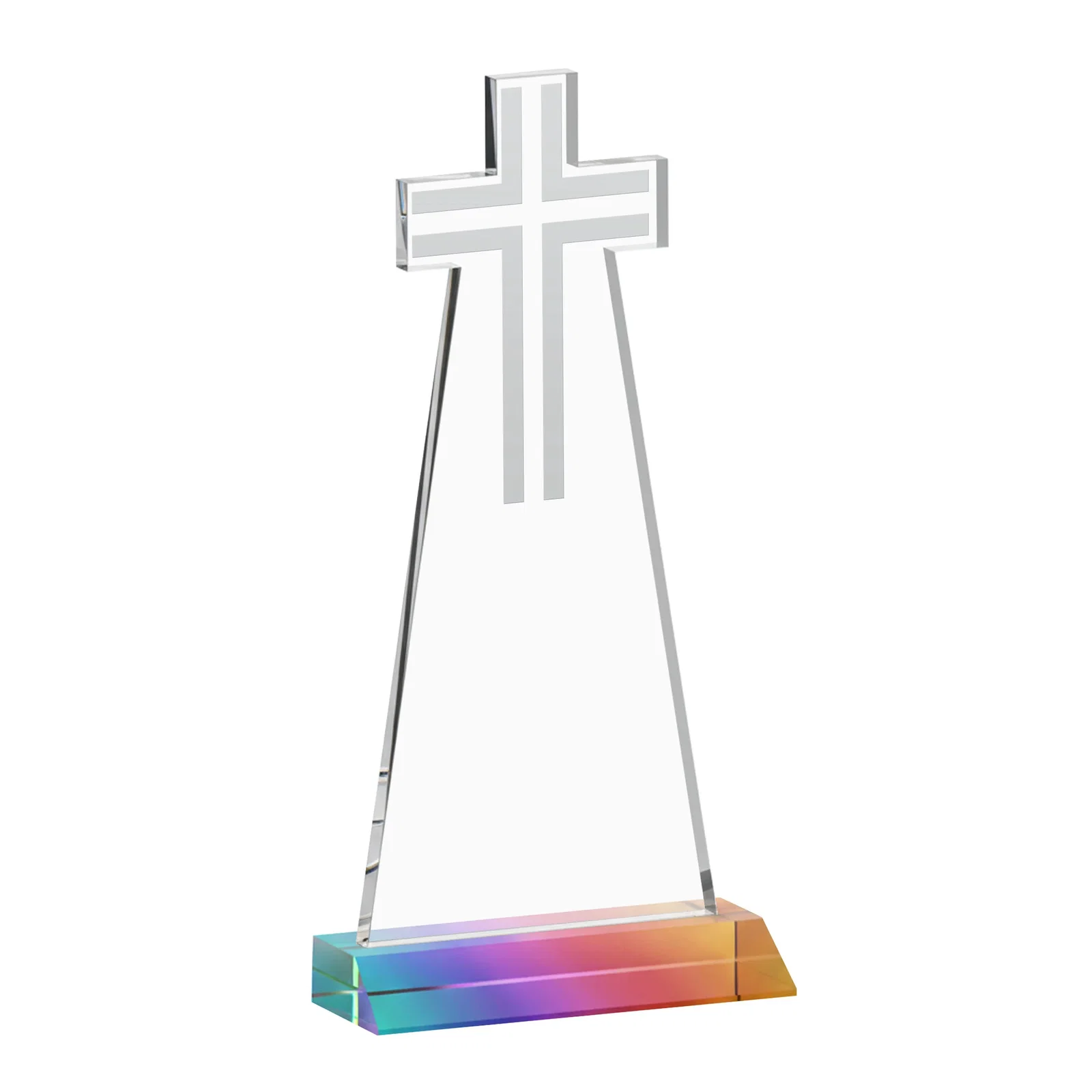 Promotional Starfire Crystal Cut-Out Cross Award on Front-Mitered Base, with your logo for employee recognition