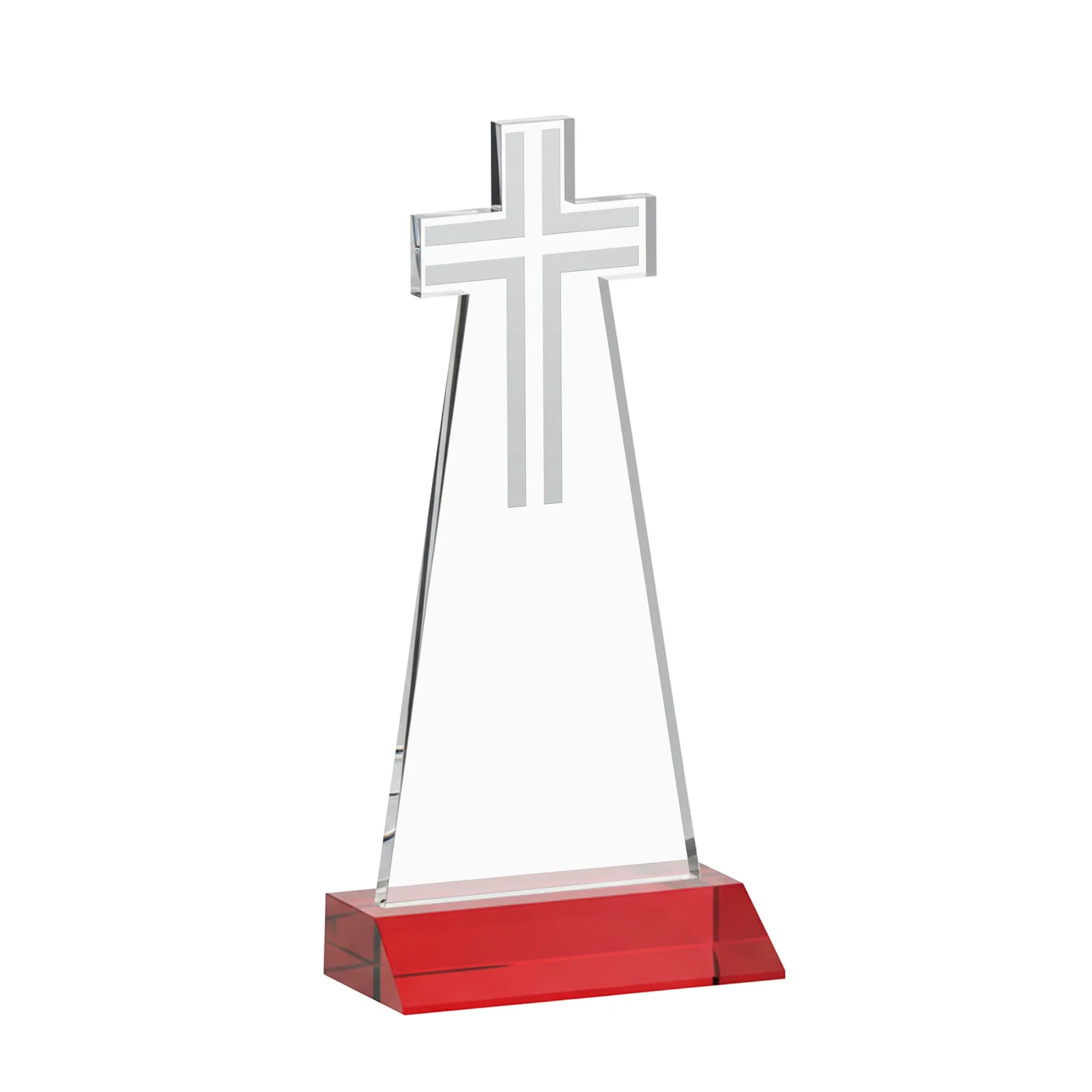 Promotional Starfire Crystal Cut-Out Cross Award on Front-Mitered Base, with your logo for corporate award ceremonies