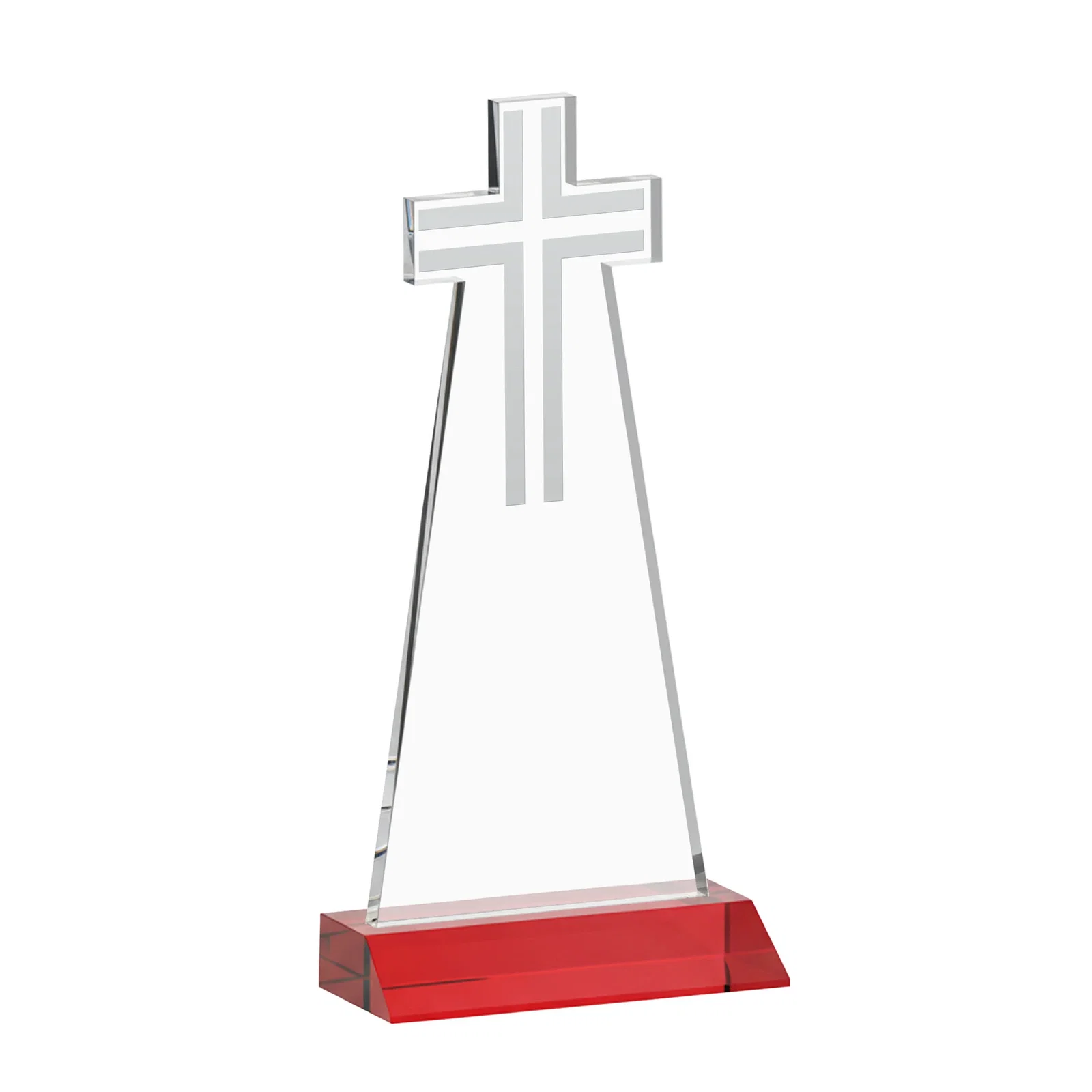 Promotional Starfire Crystal Cut-Out Cross Award on Front-Mitered Base, with your logo for service anniversary gifts