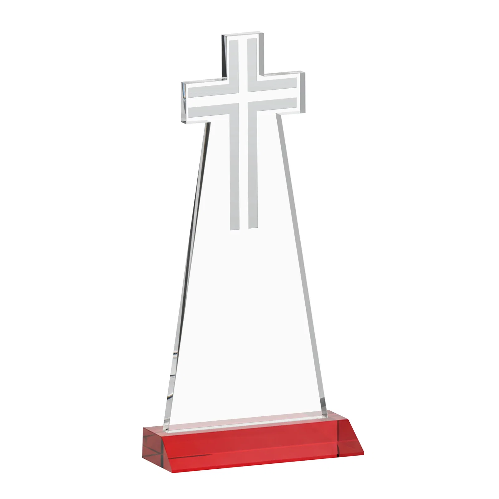 Promotional Starfire Crystal Cut-Out Cross Award on Front-Mitered Base, with your logo for sales achievement awards