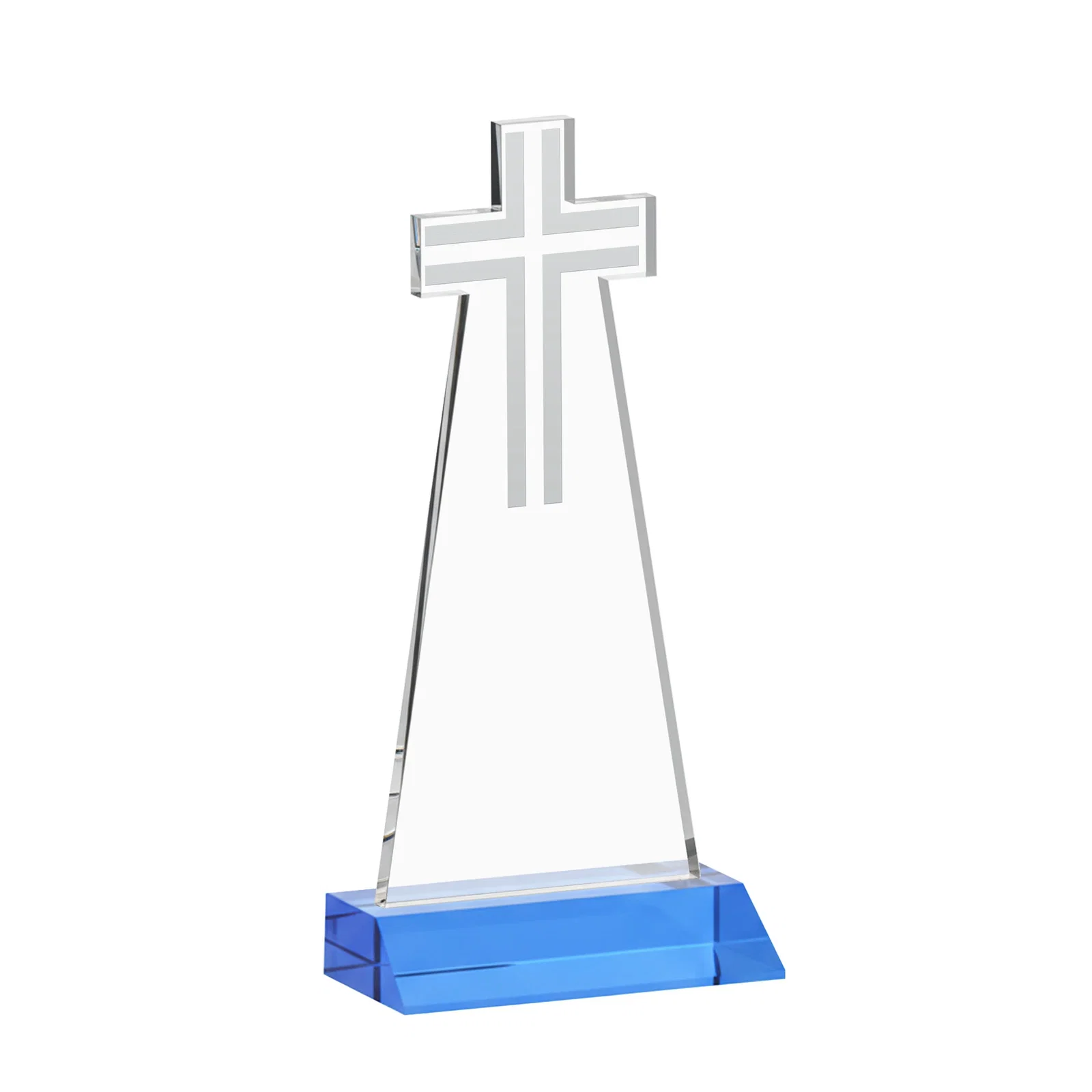Promotional Starfire Crystal Cut-Out Cross Award on Front-Mitered Base, with your logo for retirement presentations