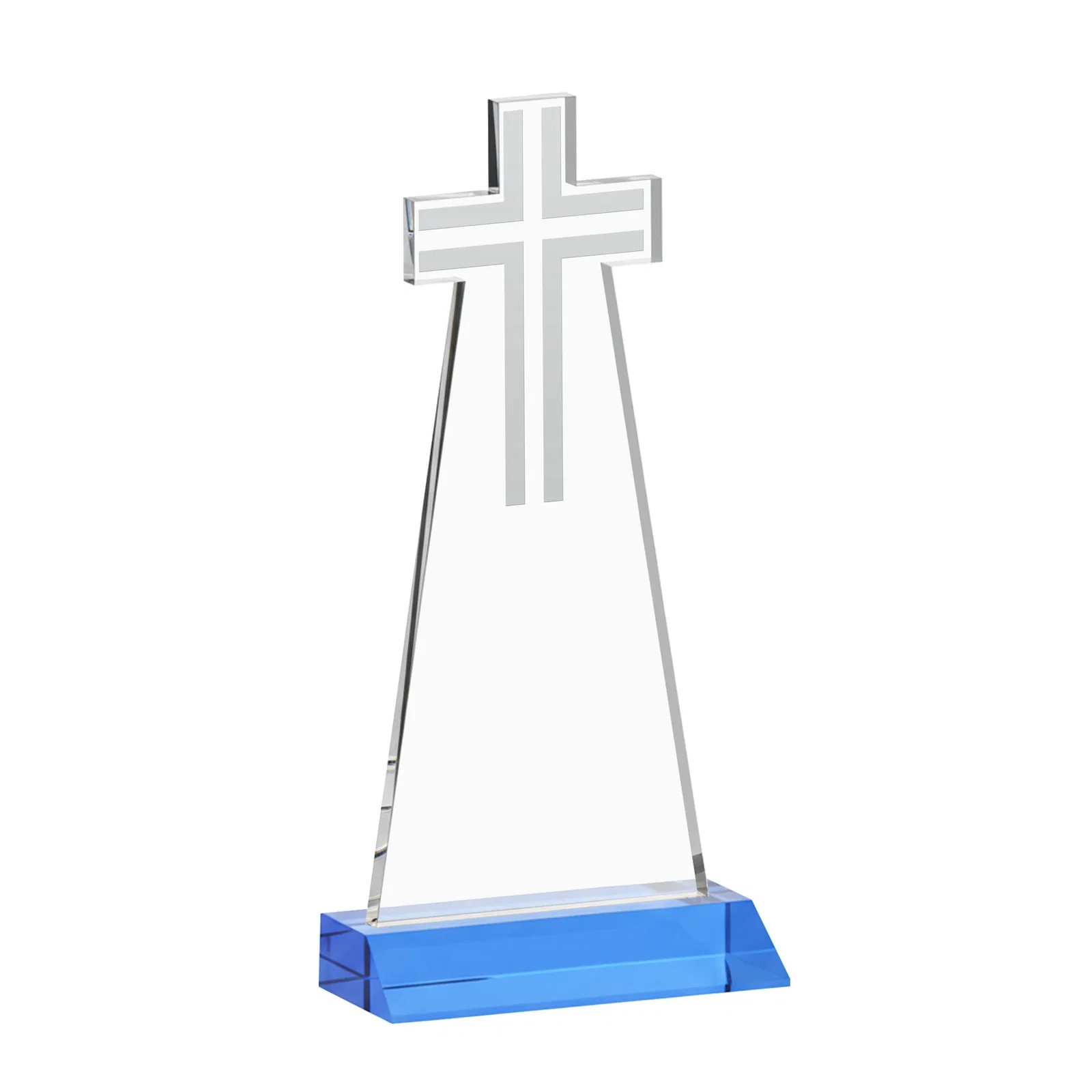 Promotional Starfire Crystal Cut-Out Cross Award on Front-Mitered Base, with your logo for team milestone celebrations