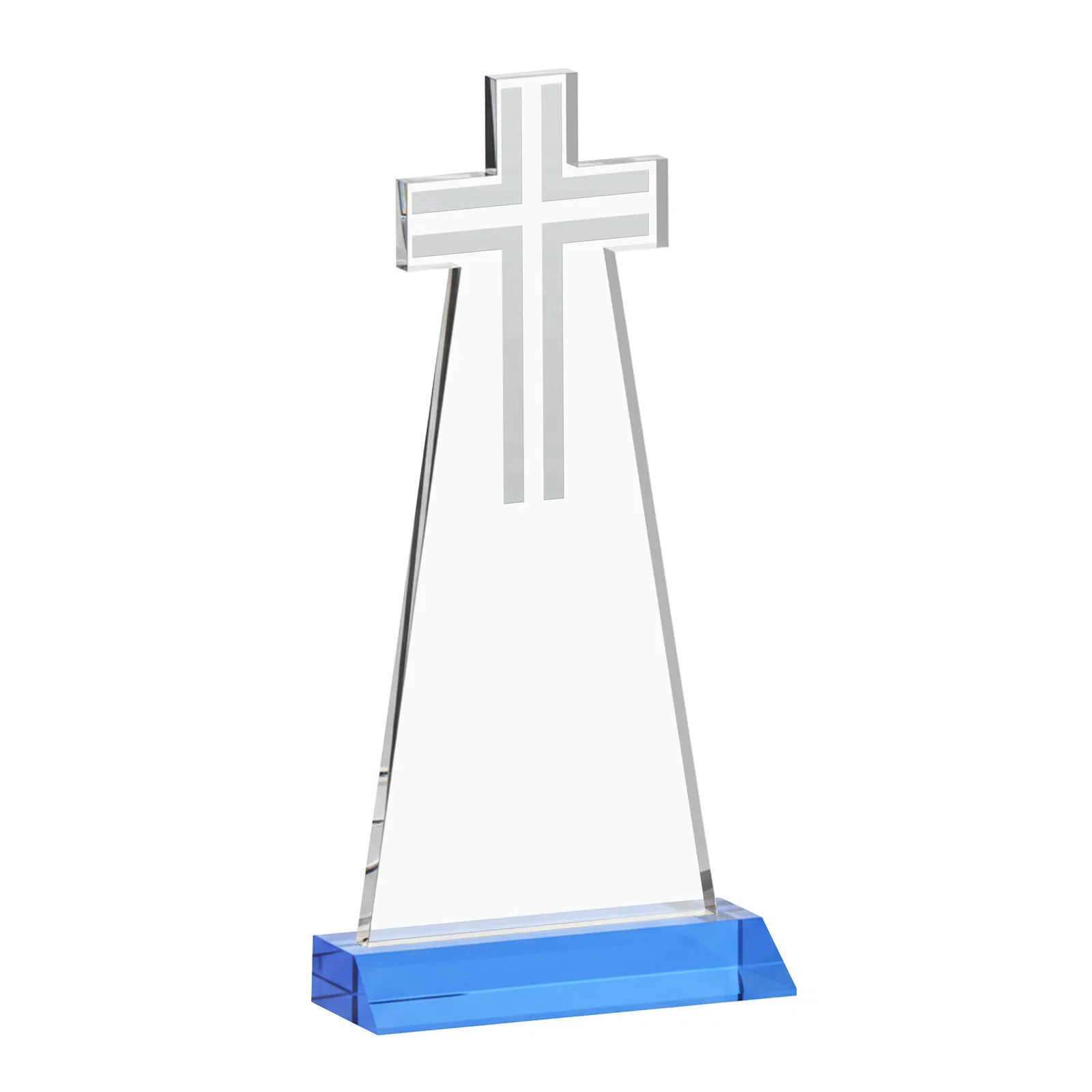 Promotional Starfire Crystal Cut-Out Cross Award on Front-Mitered Base, with your logo for donor appreciation