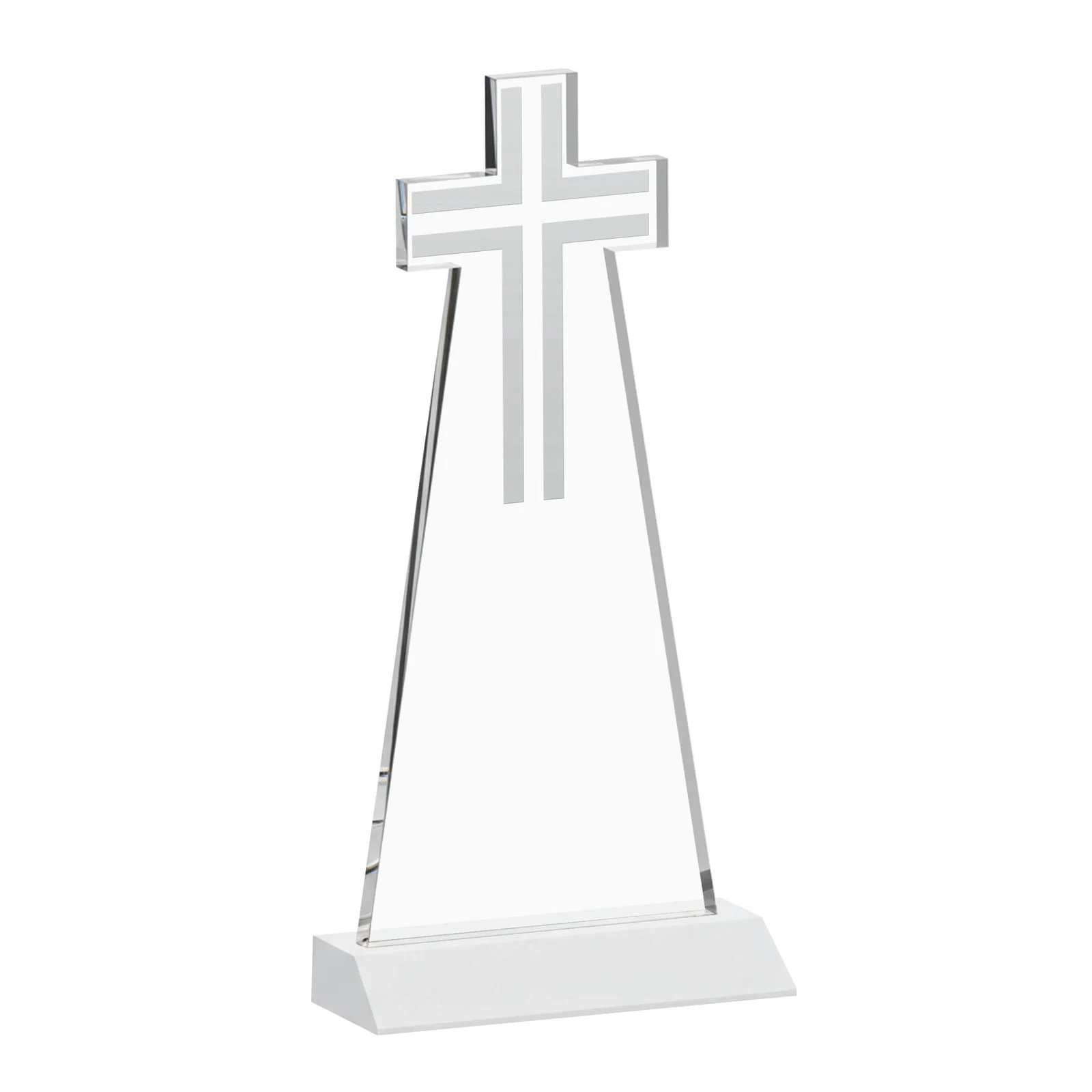 Promotional Starfire Crystal Cut-Out Cross Award on Front-Mitered Base, with your logo for volunteer appreciation
