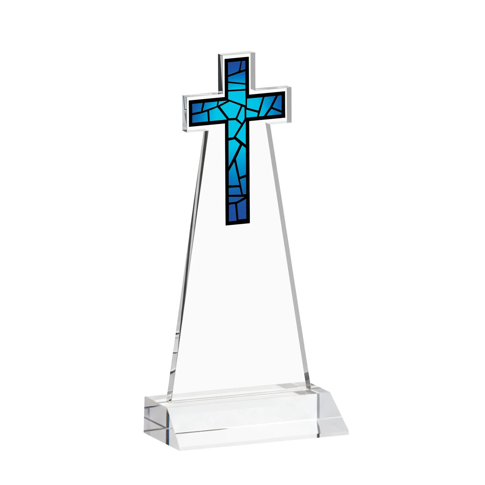 Promotional Starfire Crystal Cut-Out Cross Award on Front-Mitered Base, with your logo for dealer and partner awards