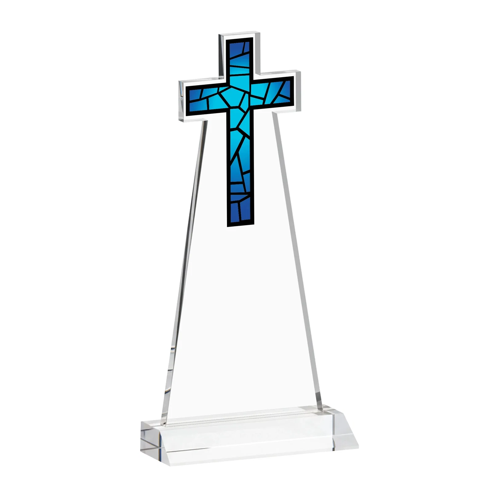 Branded Starfire Crystal Cut-Out Cross Award on Front-Mitered Base, with your logo for employee recognition