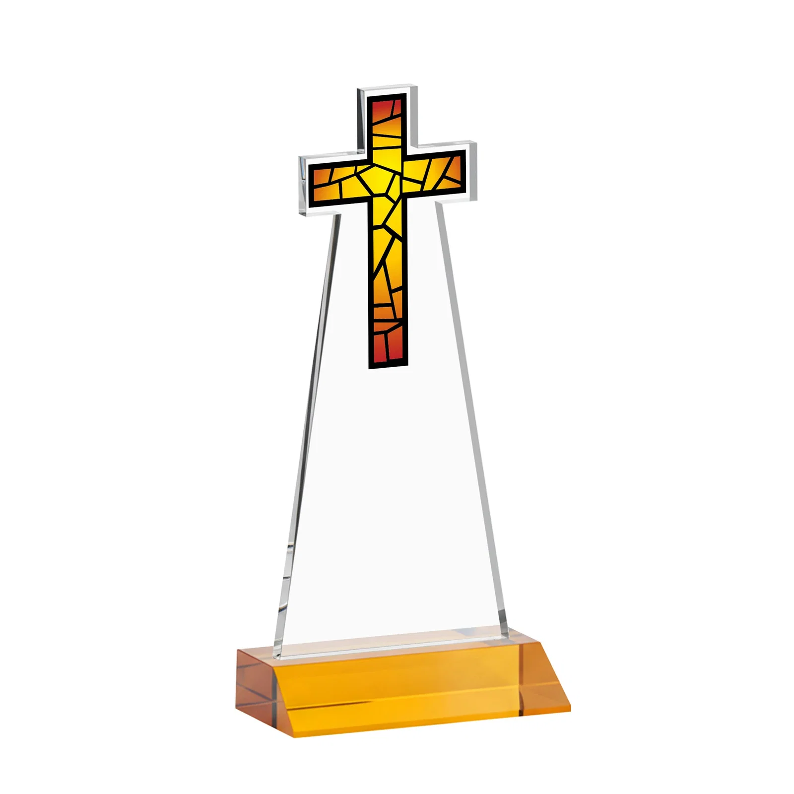 Branded Starfire Crystal Cut-Out Cross Award on Front-Mitered Base, with your logo for corporate award ceremonies