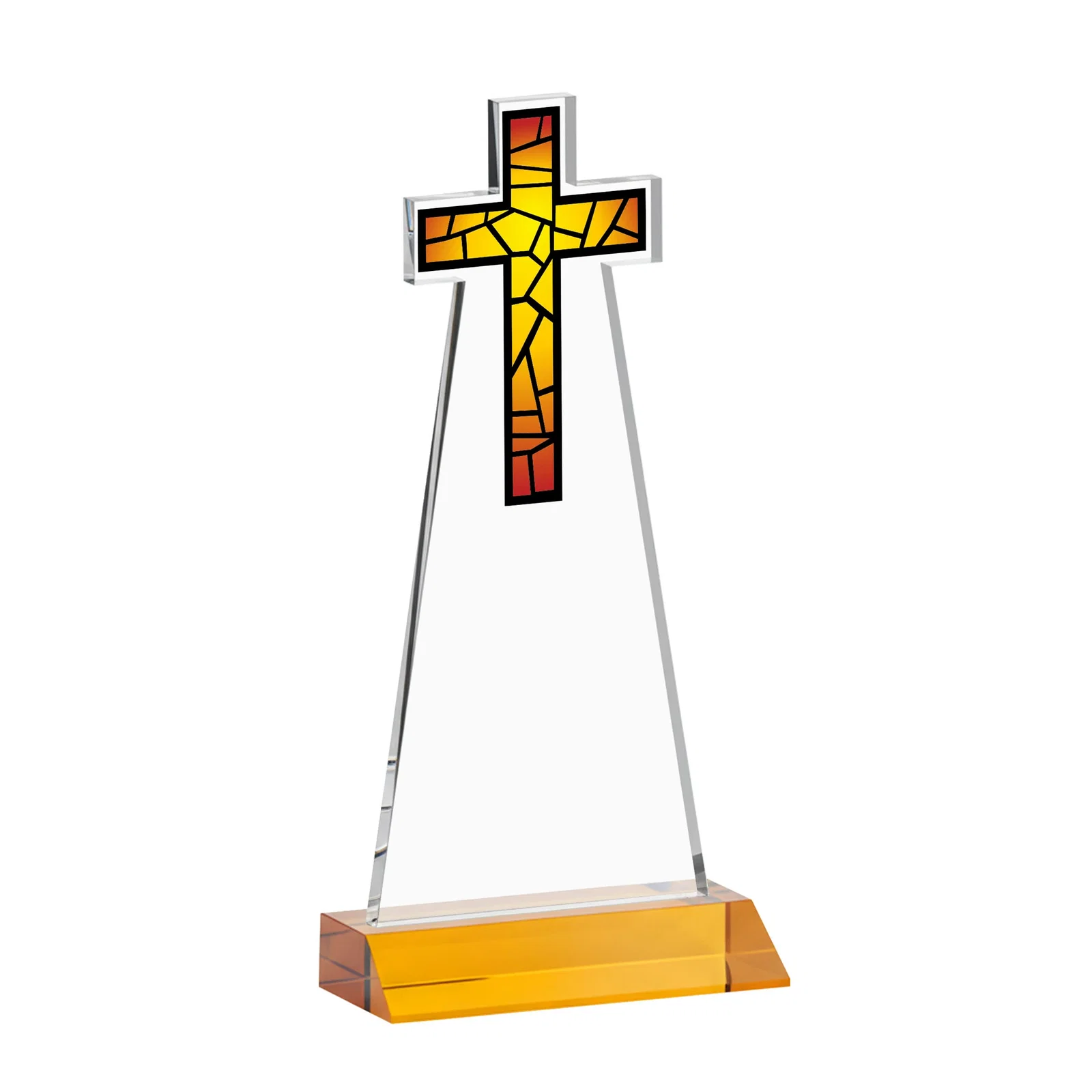 Branded Starfire Crystal Cut-Out Cross Award on Front-Mitered Base, with your logo for service anniversary gifts