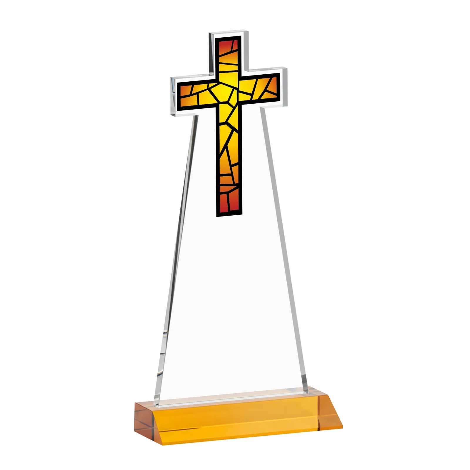 Branded Starfire Crystal Cut-Out Cross Award on Front-Mitered Base, with your logo for sales achievement awards