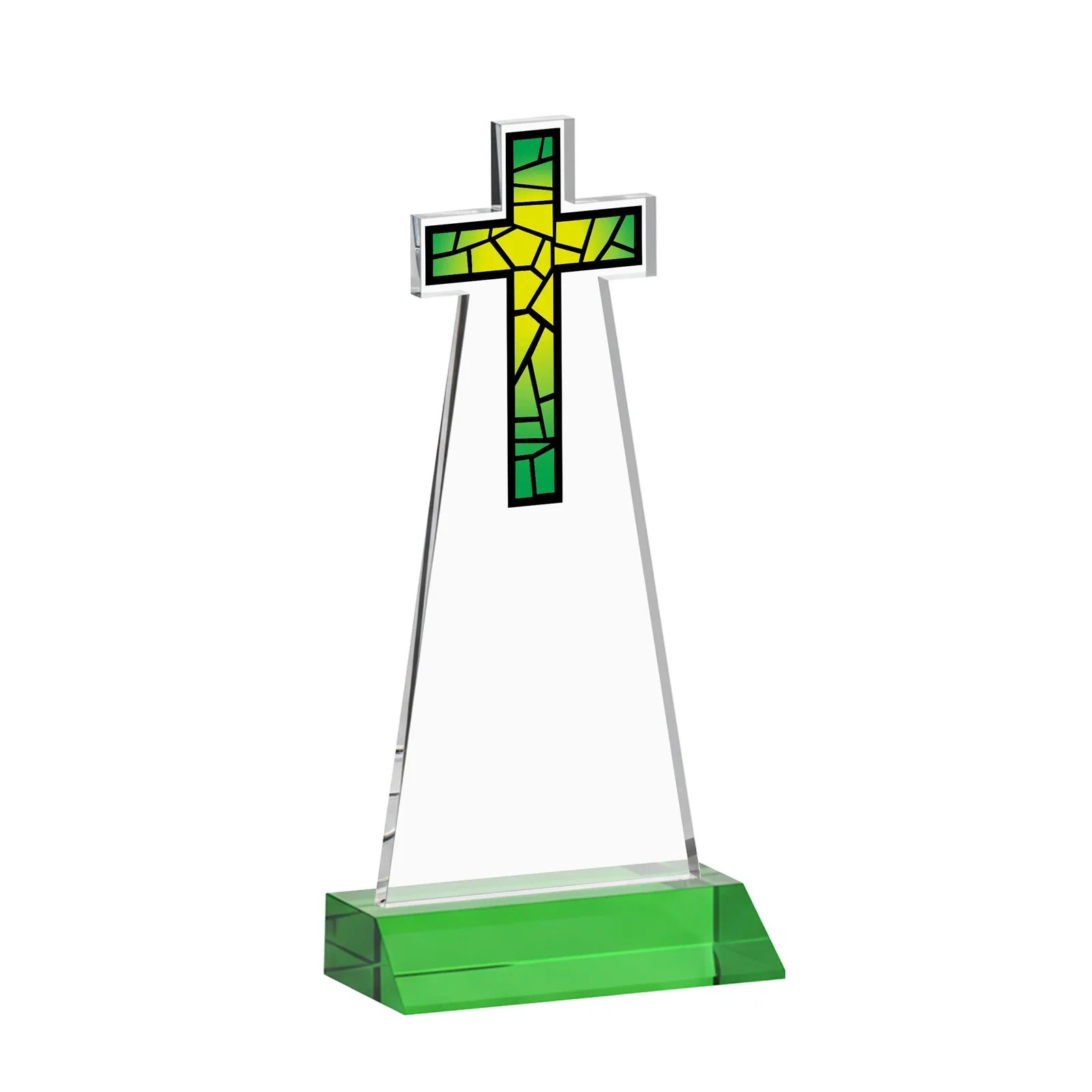 Branded Starfire Crystal Cut-Out Cross Award on Front-Mitered Base, with your logo for retirement presentations