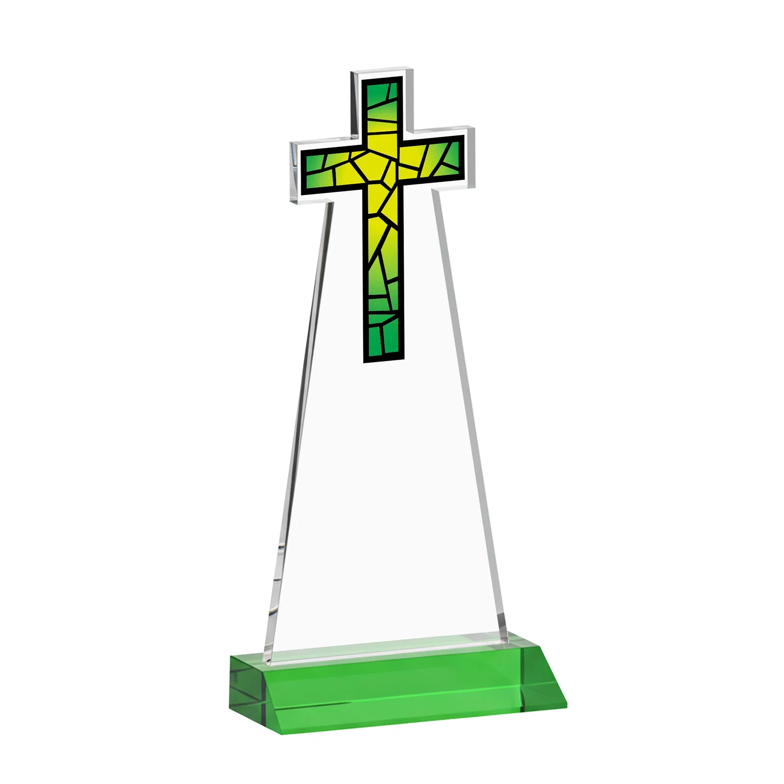 Branded Starfire Crystal Cut-Out Cross Award on Front-Mitered Base, with your logo for team milestone celebrations