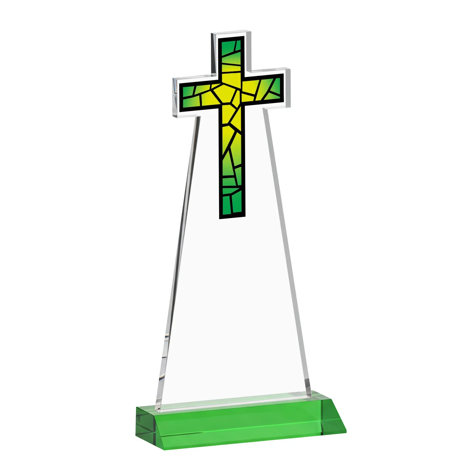 Branded Starfire Crystal Cut-Out Cross Award on Front-Mitered Base, with your logo for donor appreciation