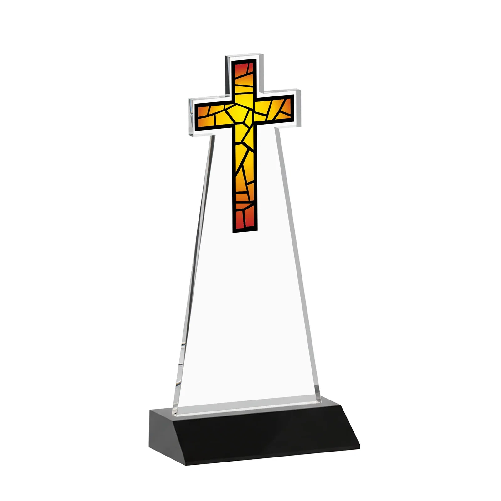 Branded Starfire Crystal Cut-Out Cross Award on Front-Mitered Base, with your logo for graduation ceremonies