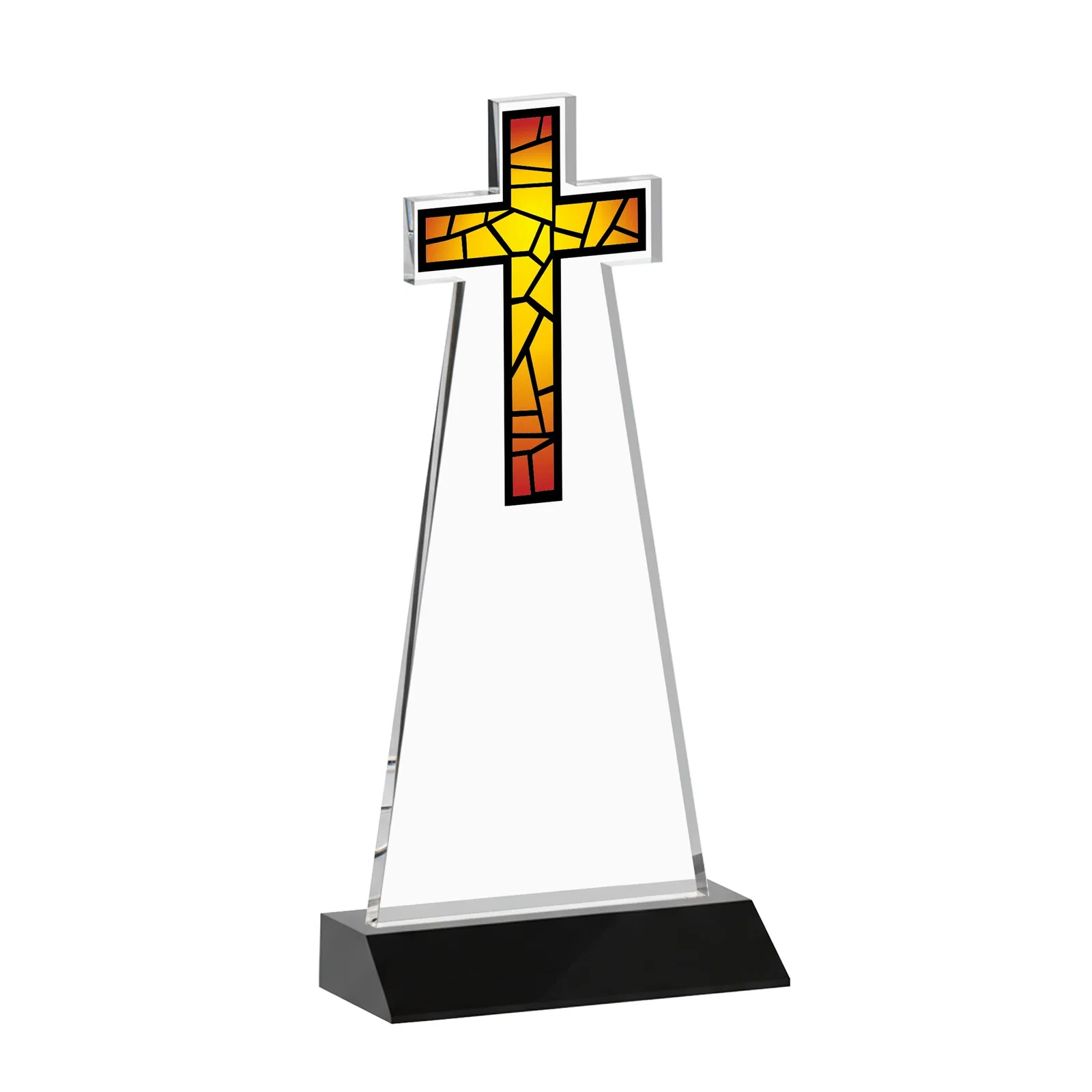 Branded Starfire Crystal Cut-Out Cross Award on Front-Mitered Base, with your logo for safety achievement programs