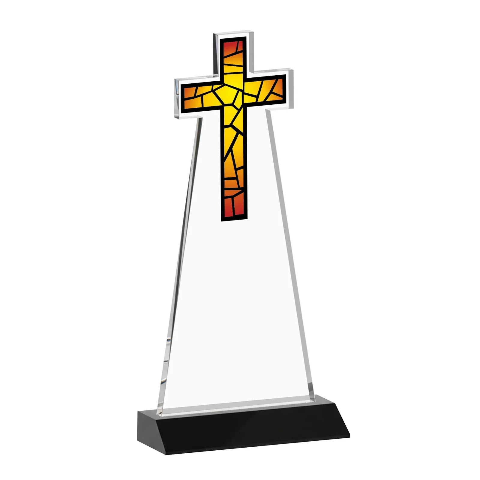 Branded Starfire Crystal Cut-Out Cross Award on Front-Mitered Base, with your logo for volunteer appreciation
