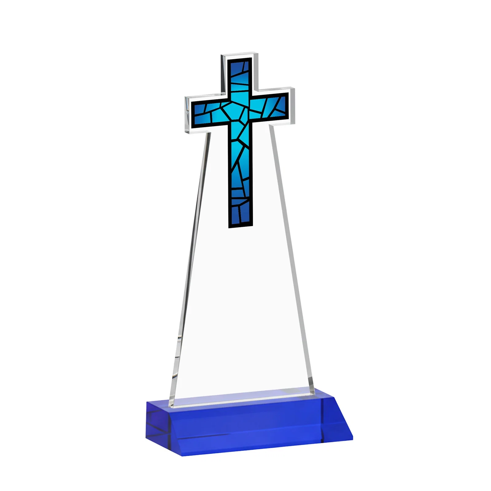 Branded Starfire Crystal Cut-Out Cross Award on Front-Mitered Base, with your logo for dealer and partner awards