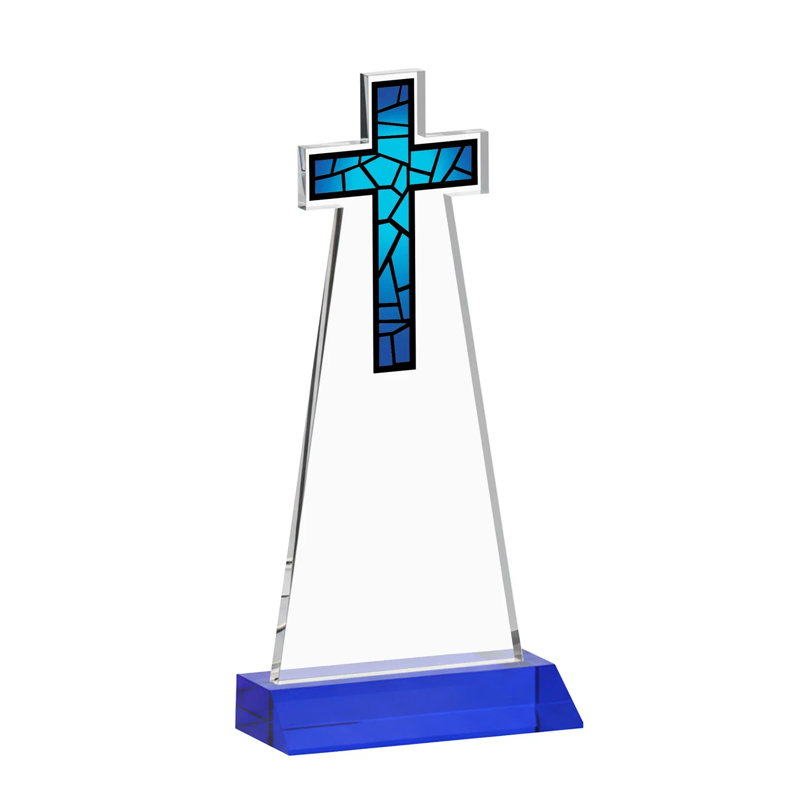 Branded Starfire Crystal Cut-Out Cross Award on Front-Mitered Base, with your logo for company anniversary events