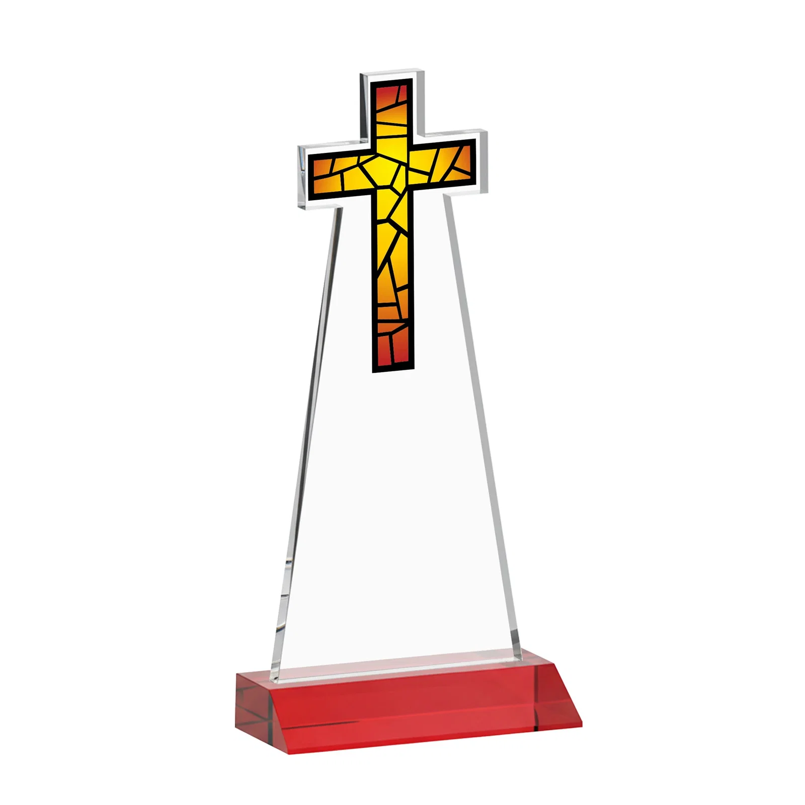 Custom printed Starfire Crystal Cut-Out Cross Award on Front-Mitered Base, with your logo for team milestone celebrations