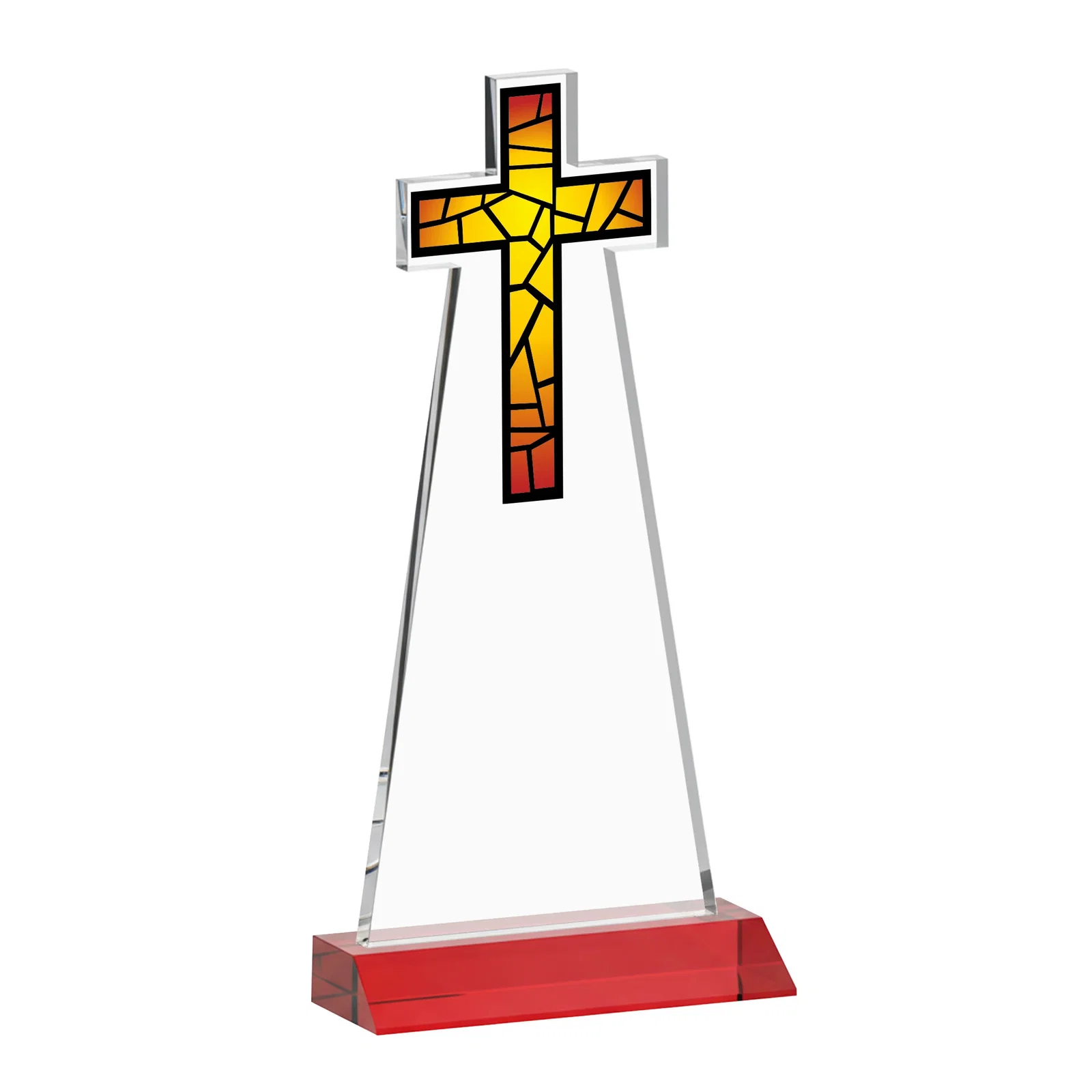 Custom printed Starfire Crystal Cut-Out Cross Award on Front-Mitered Base, with your logo for donor appreciation