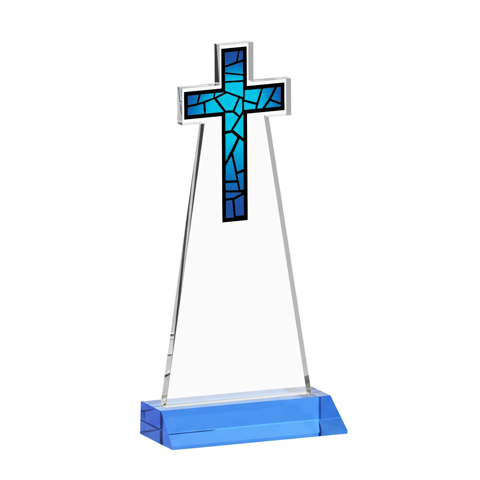 Custom printed Starfire Crystal Cut-Out Cross Award on Front-Mitered Base, with your logo for safety achievement programs
