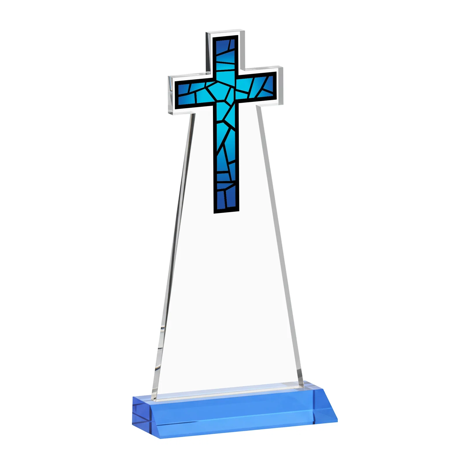 Custom printed Starfire Crystal Cut-Out Cross Award on Front-Mitered Base, with your logo for volunteer appreciation