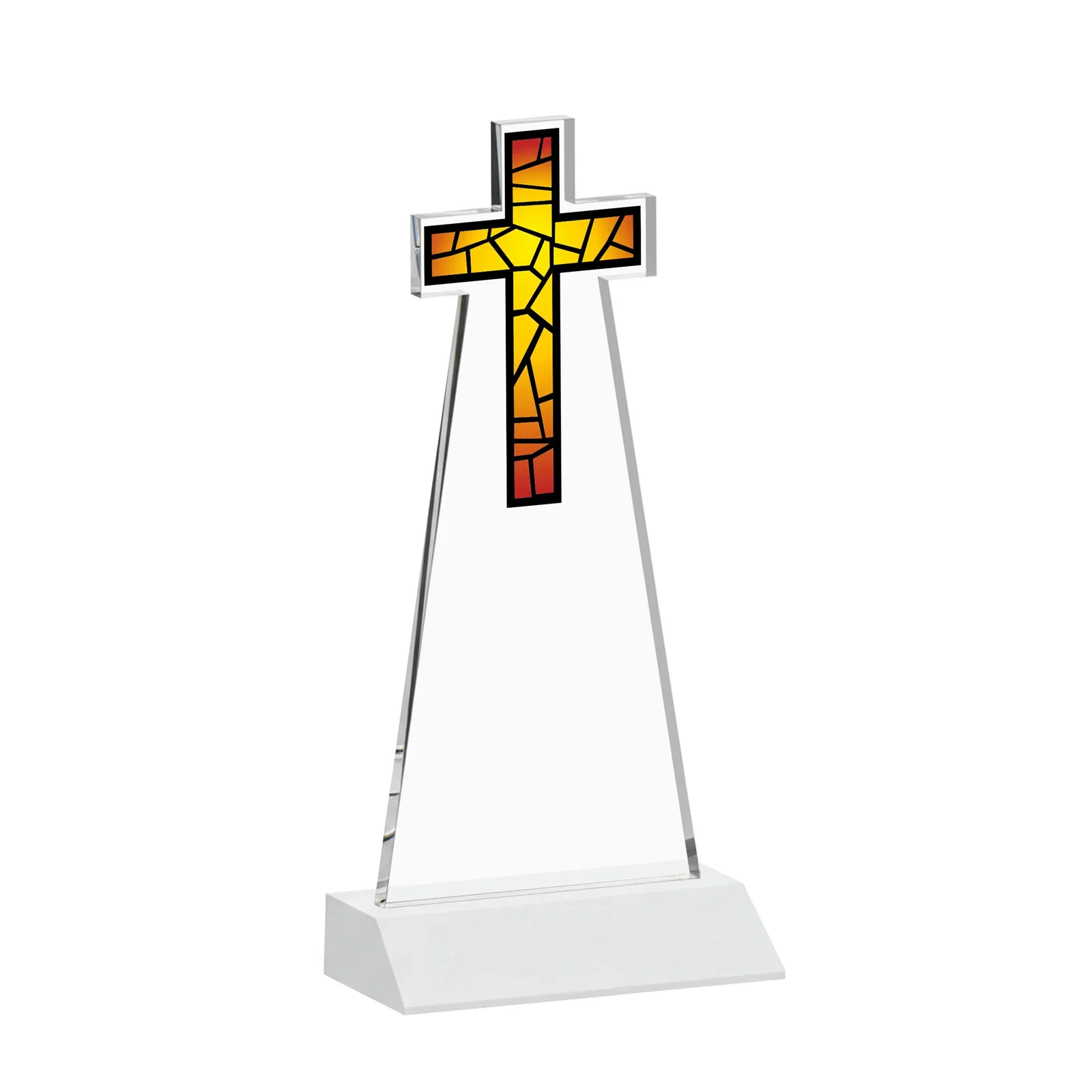 Custom printed Starfire Crystal Cut-Out Cross Award on Front-Mitered Base, with your logo for dealer and partner awards