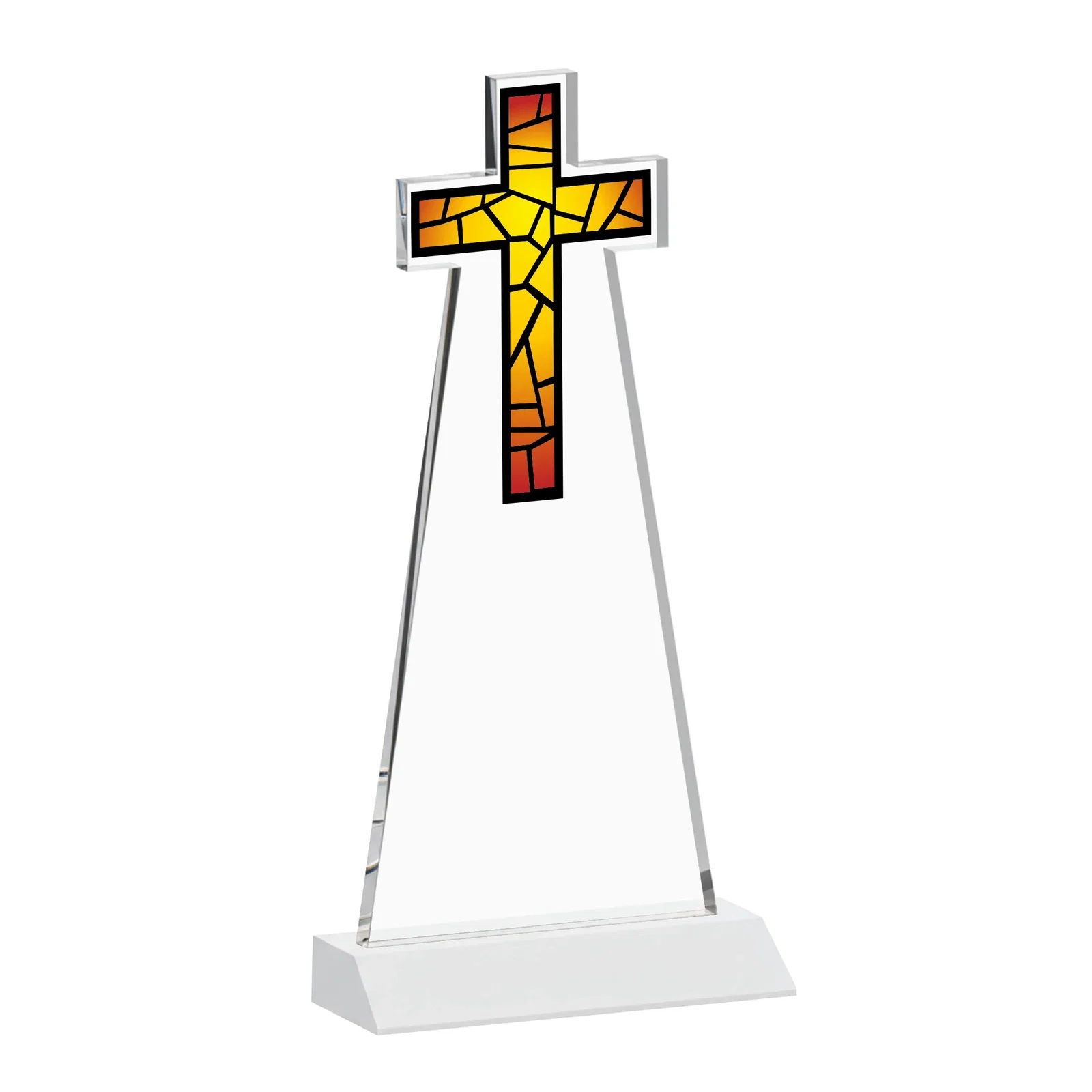 Customized Starfire Crystal Cut-Out Cross Award on Front-Mitered Base, with your logo for employee recognition