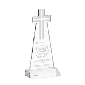 Starfire Crystal Cut-Out Cross Award on Front-Mitered Base
