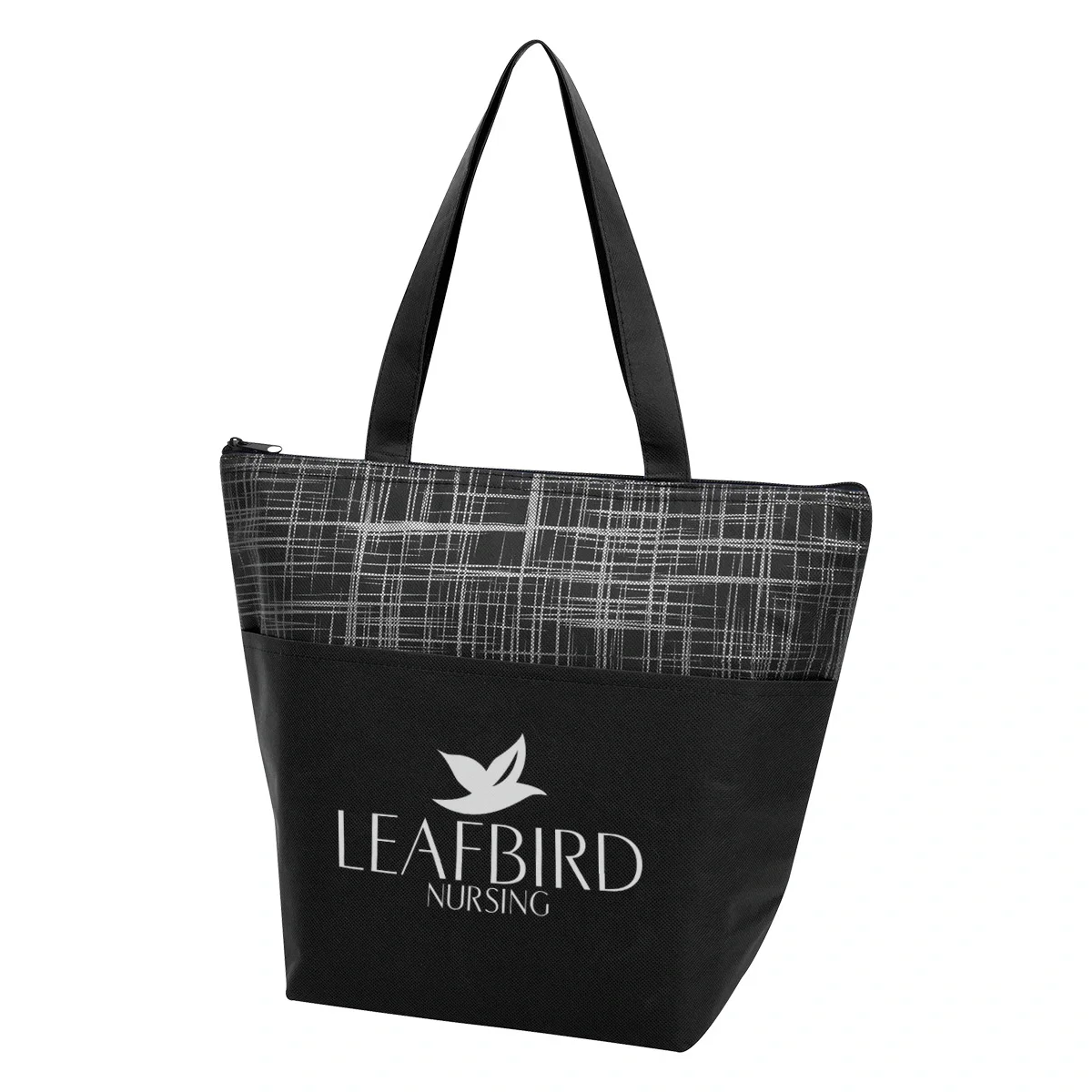 Non-woven cooler bag textured with a crosshatch pattern