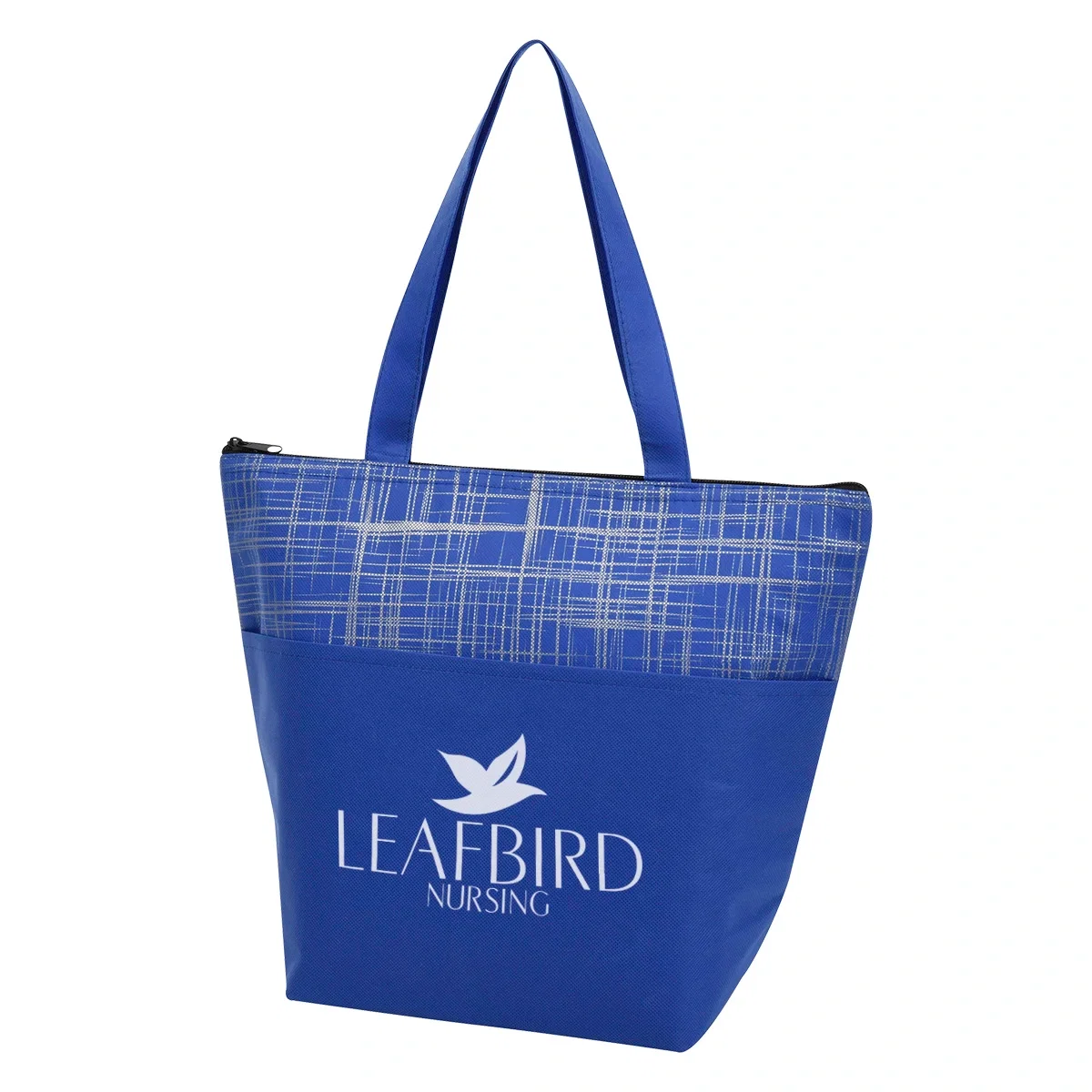 Carry handles resting across the front of the tote