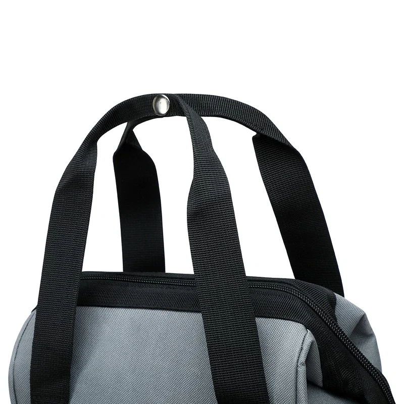 Back view of the branded Crossroads 12-Can RPET Cooler Bag showing the carry handles