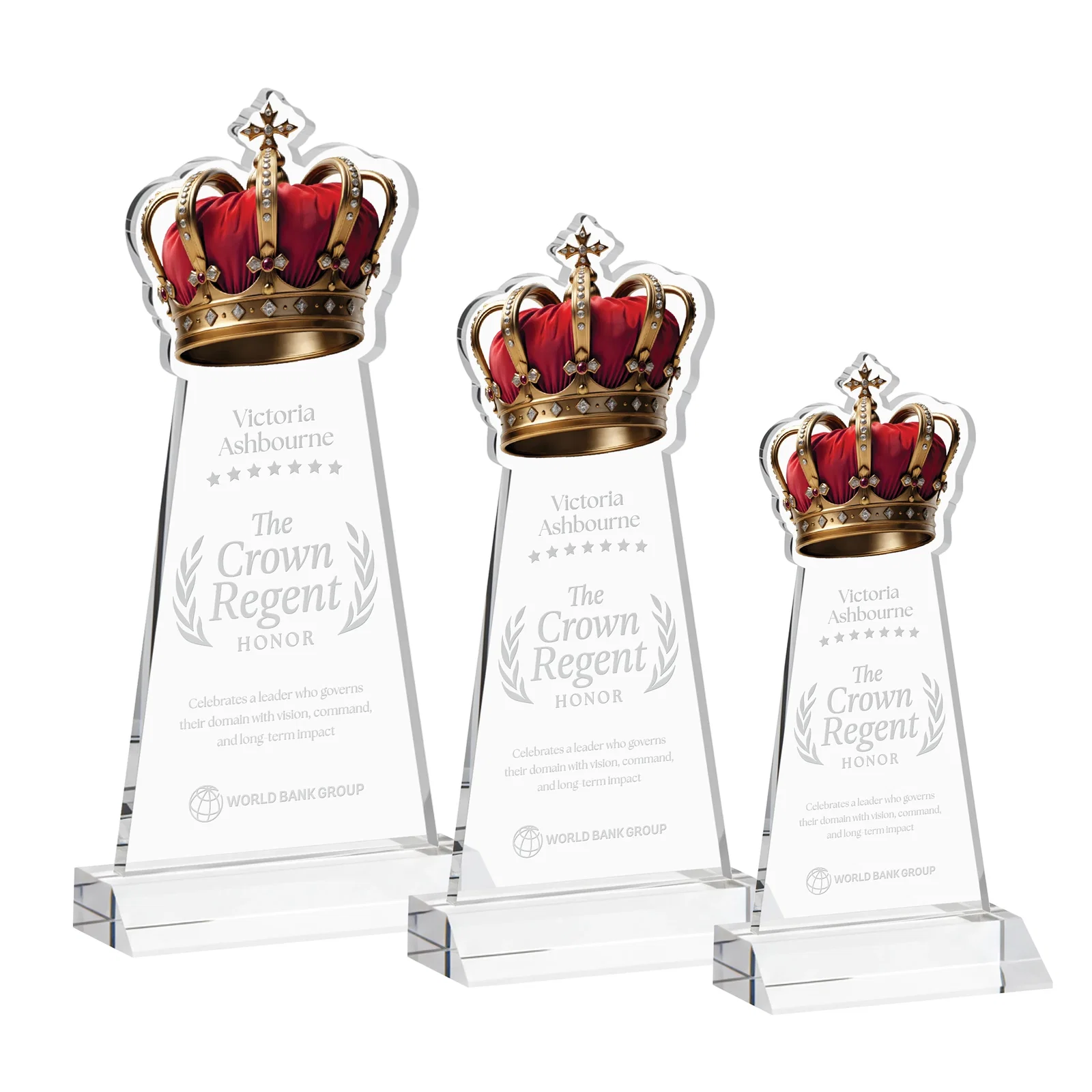 Custom Starfire Crystal Crown Award on Front-Mitered Base, awards for employee recognition