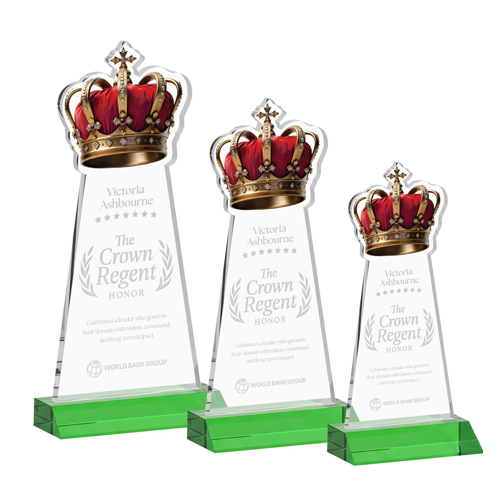 Custom Starfire Crystal Crown Award on Front-Mitered Base, awards for volunteer appreciation