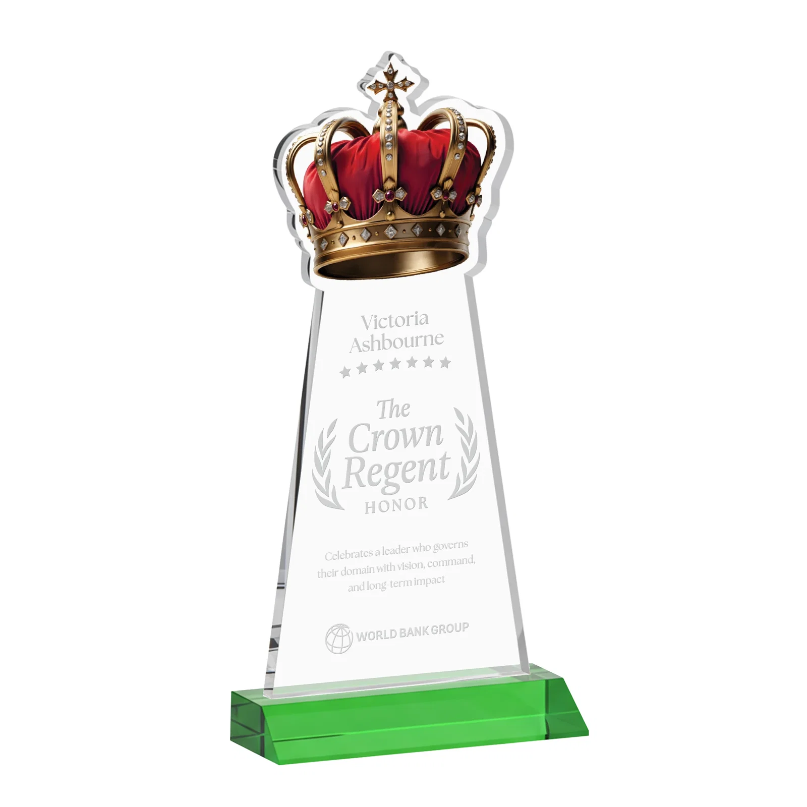 Personalized Starfire Crystal Crown Award on Front-Mitered Base, awards for employee recognition