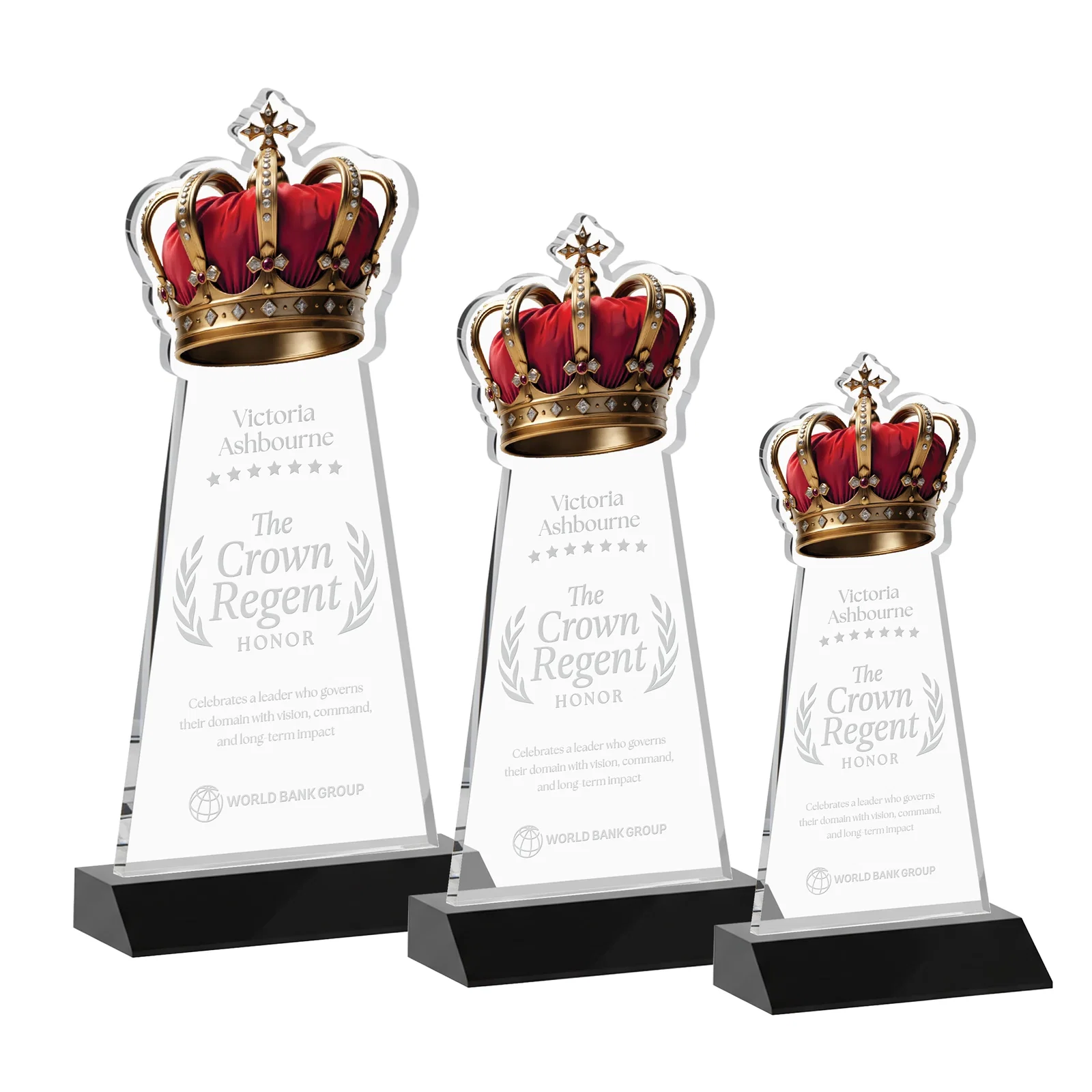 Personalized Starfire Crystal Crown Award on Front-Mitered Base, awards for corporate award ceremonies