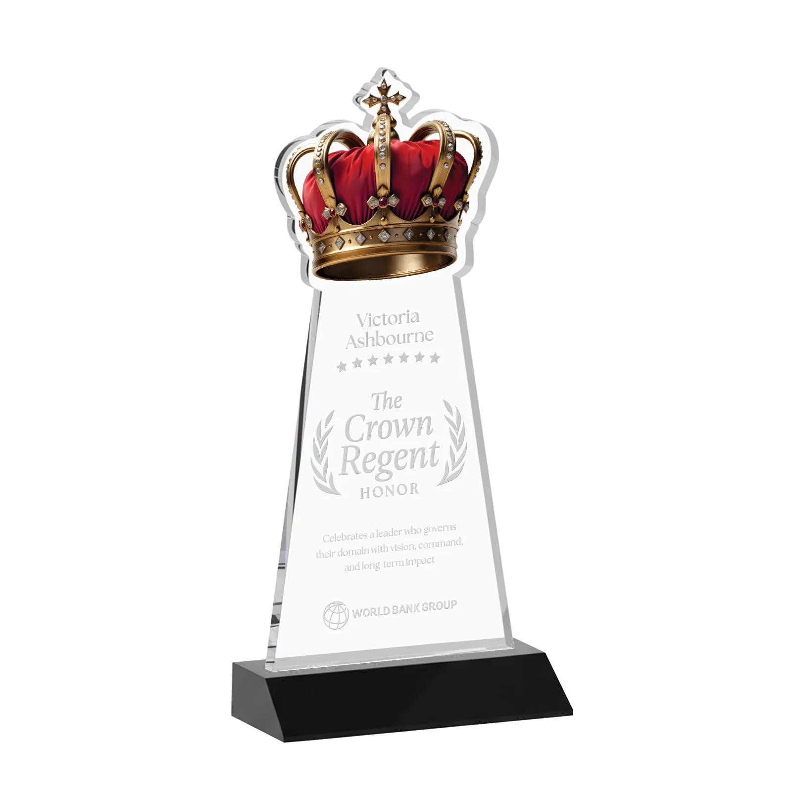 Personalized Starfire Crystal Crown Award on Front-Mitered Base, awards for sales achievement awards