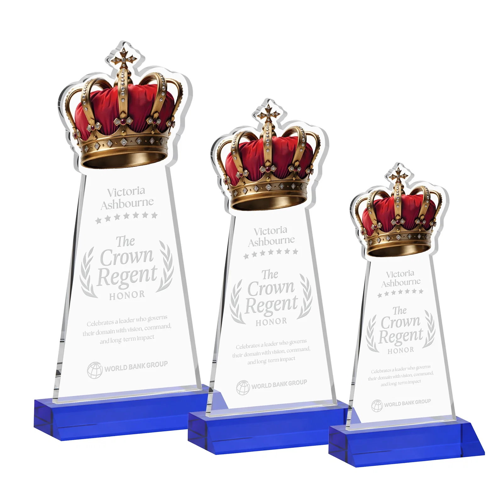 Personalized Starfire Crystal Crown Award on Front-Mitered Base, awards for team milestone celebrations