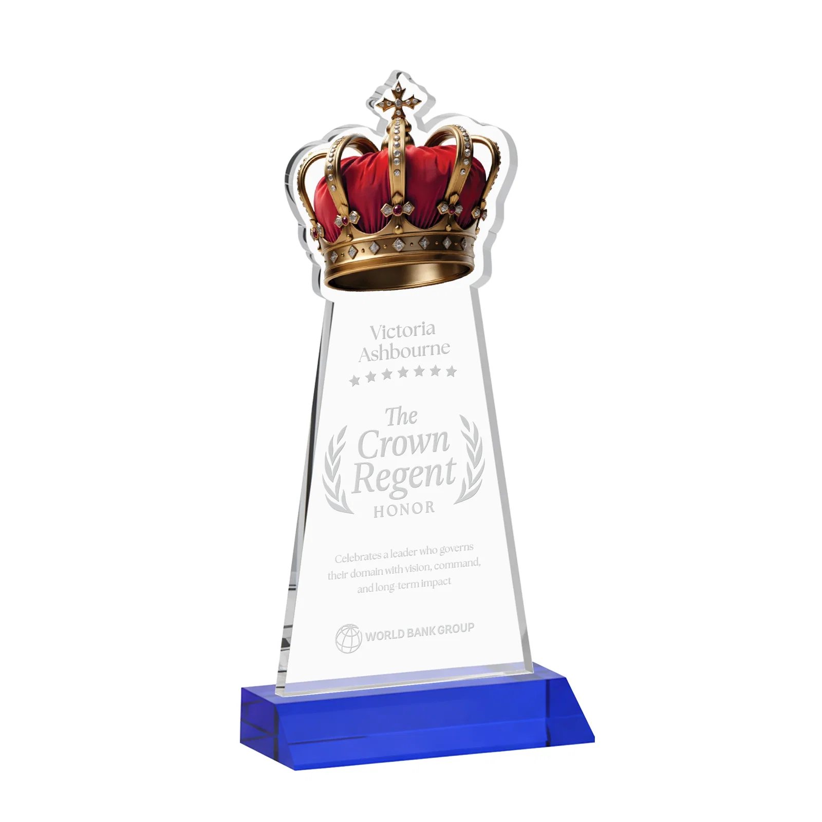 Personalized Starfire Crystal Crown Award on Front-Mitered Base, awards for graduation ceremonies