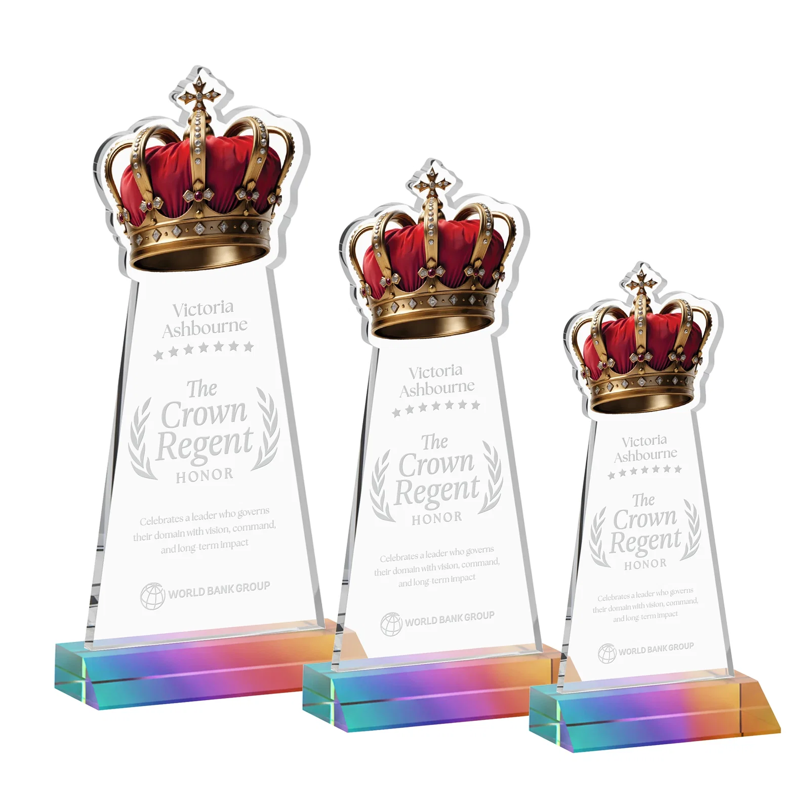 Personalized Starfire Crystal Crown Award on Front-Mitered Base, awards for volunteer appreciation