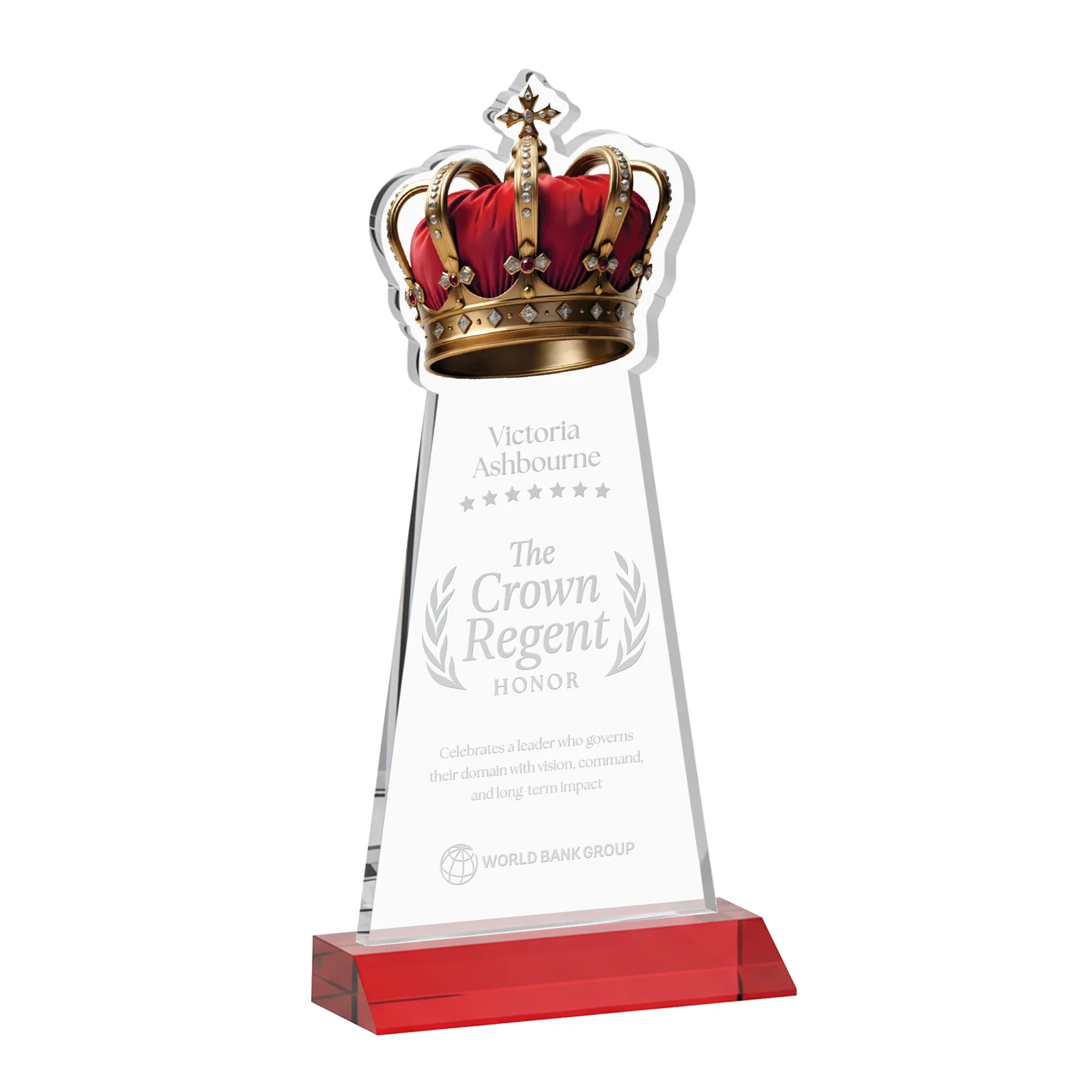 Promotional Starfire Crystal Crown Award on Front-Mitered Base, awards for retirement presentations