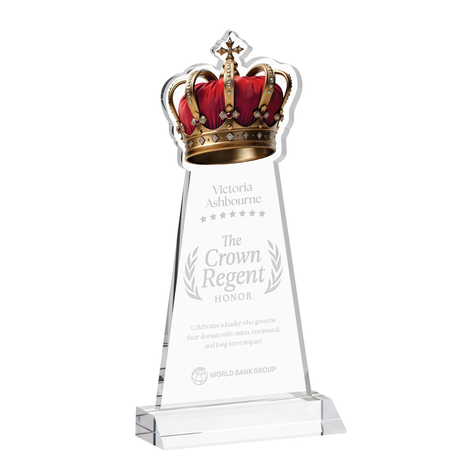 Custom Starfire Crystal Crown Award on Front-Mitered Base, awards for sales achievement awards