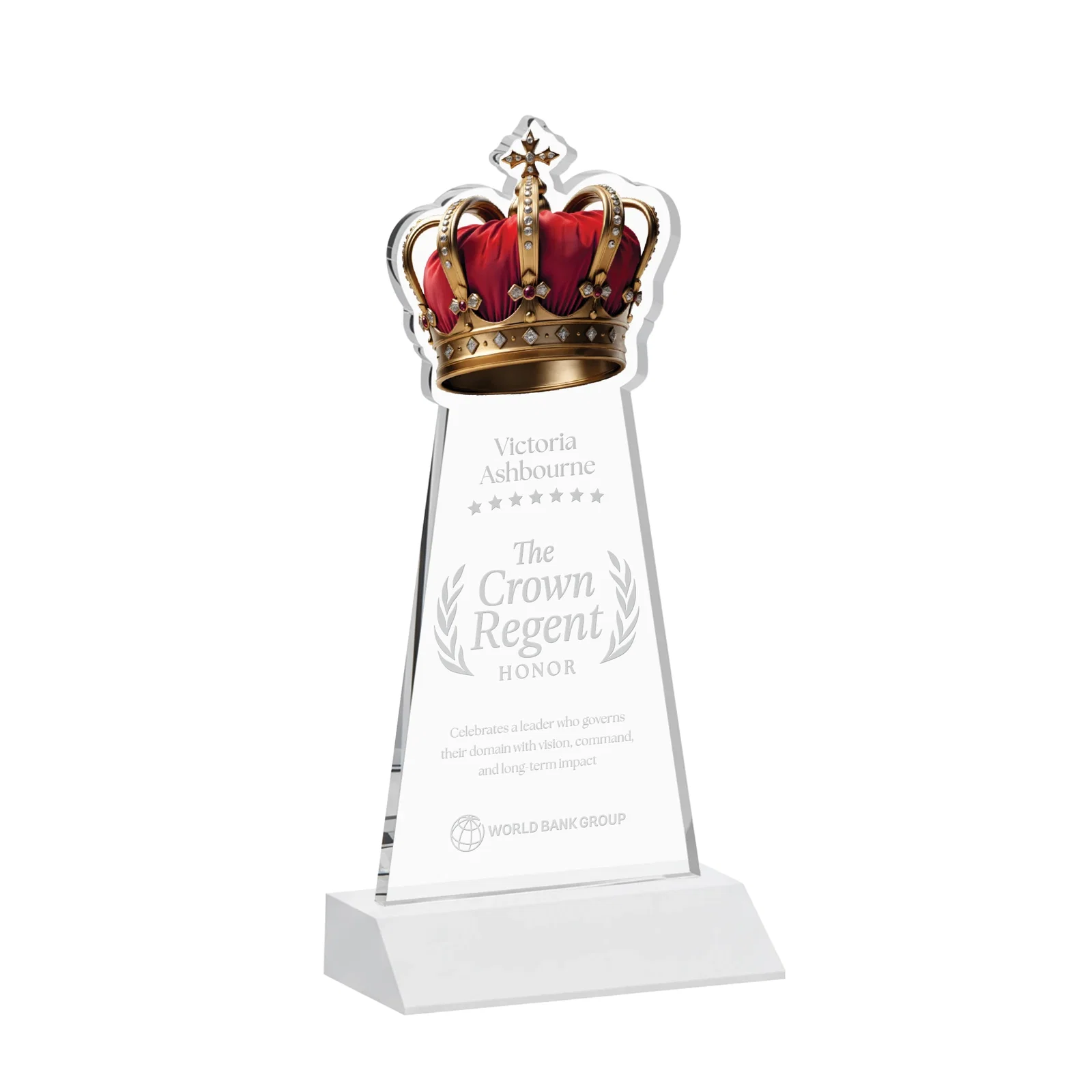 Promotional Starfire Crystal Crown Award on Front-Mitered Base, awards for dealer and partner awards